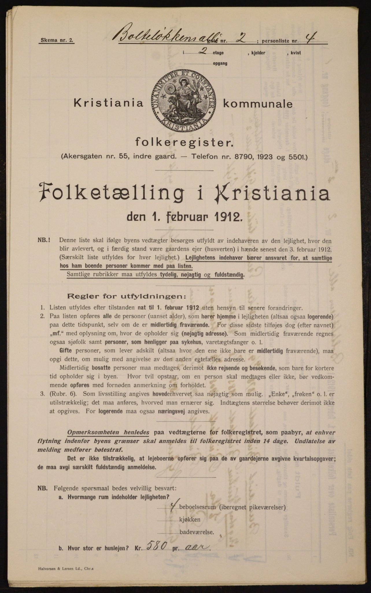 OBA, Kommunal folketelling 1.2.1912 for Kristiania, 1912, s. 7474