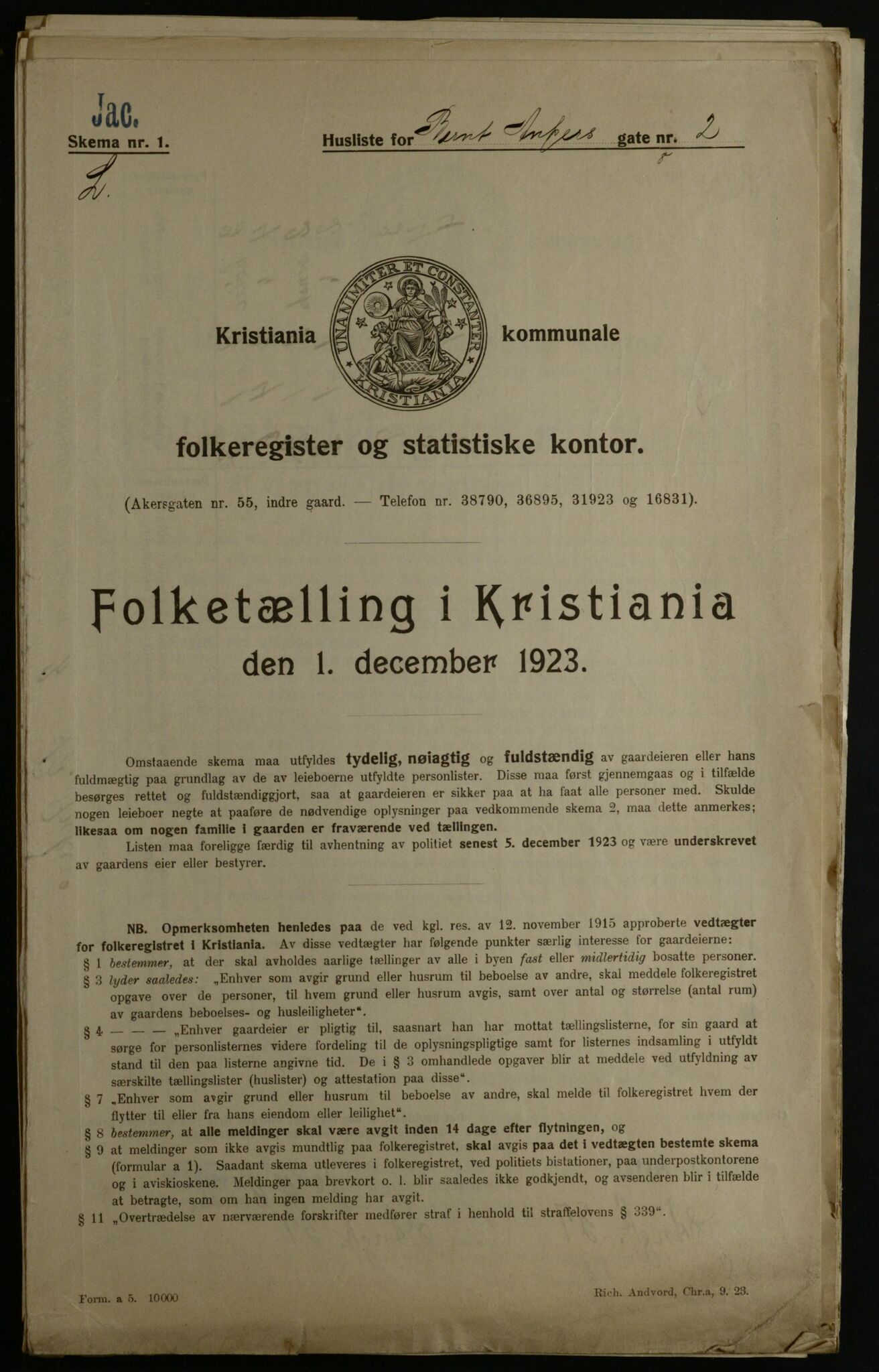 OBA, Kommunal folketelling 1.12.1923 for Kristiania, 1923, s. 5591