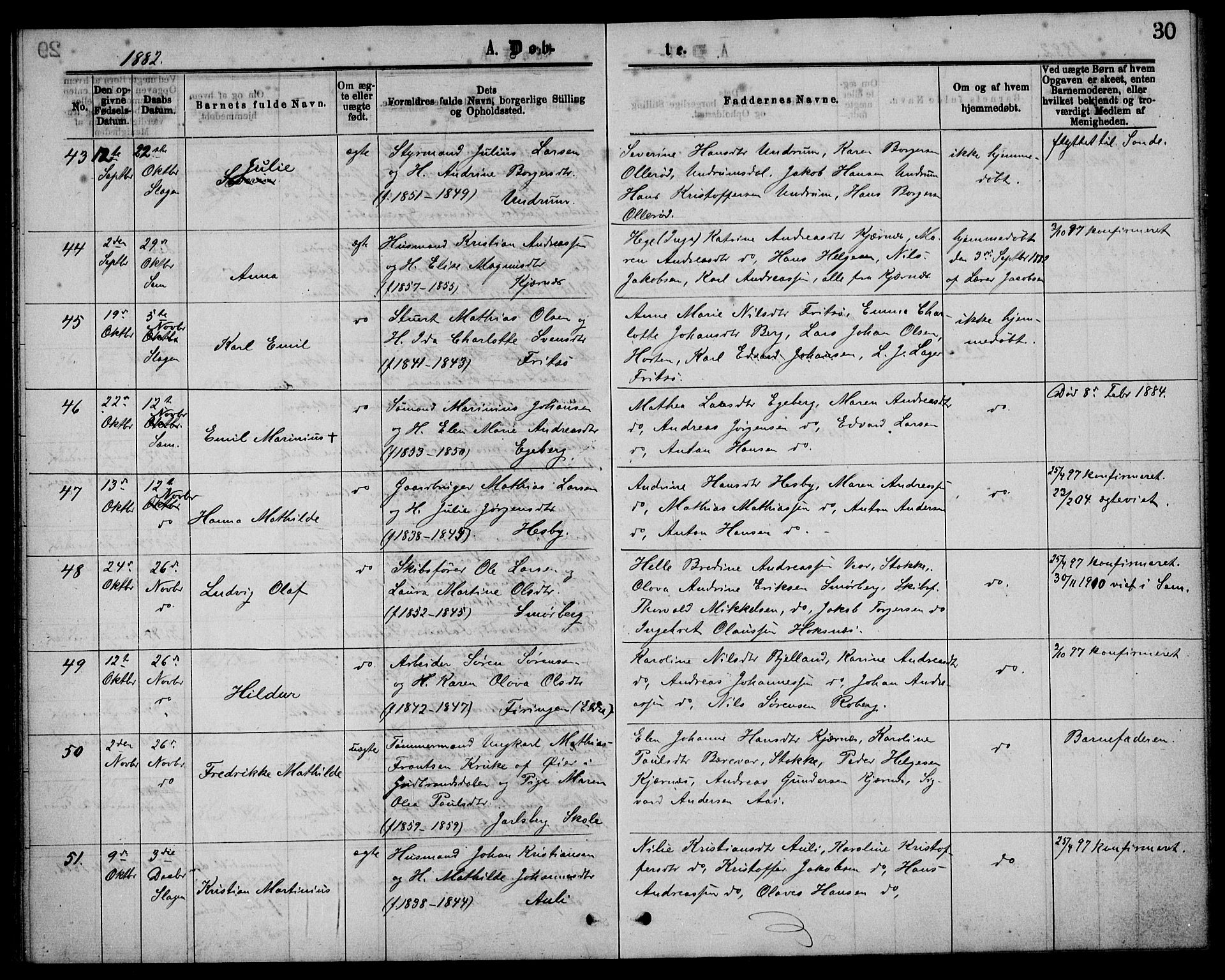 Sem kirkebøker, AV/SAKO-A-5/G/Ga/L0005: Klokkerbok nr. I 5, 1877-1889, s. 30