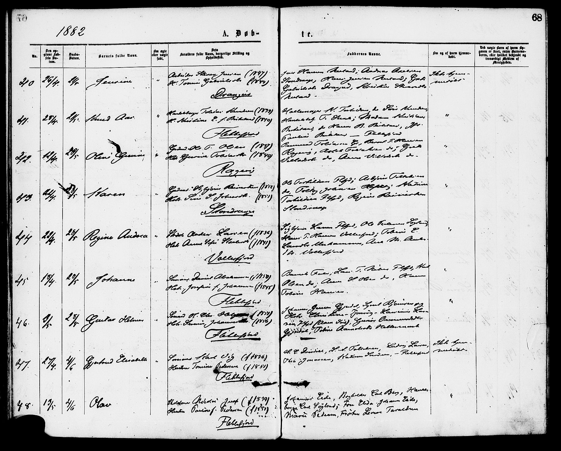 Flekkefjord sokneprestkontor, AV/SAK-1111-0012/F/Fa/Fac/L0007: Ministerialbok nr. A 7, 1875-1885, s. 68