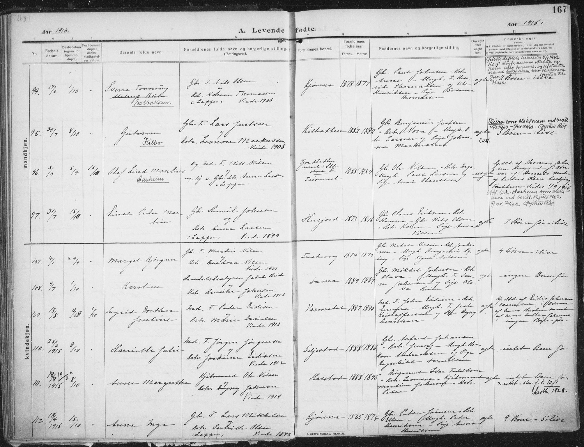 Trondenes sokneprestkontor, AV/SATØ-S-1319/H/Ha/L0018kirke: Ministerialbok nr. 18, 1909-1918, s. 167