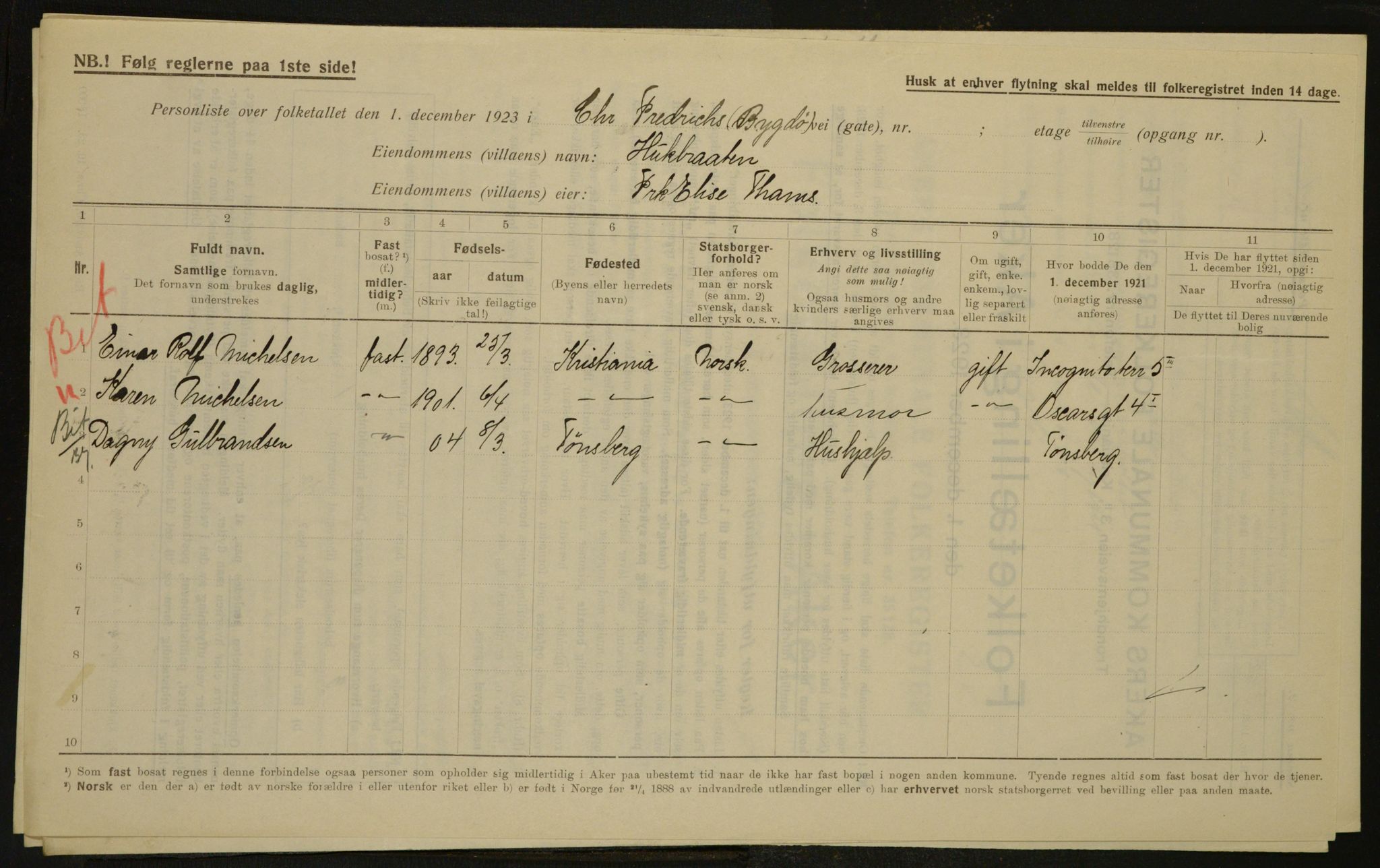 , Kommunal folketelling 1.12.1923 for Aker, 1923, s. 3343