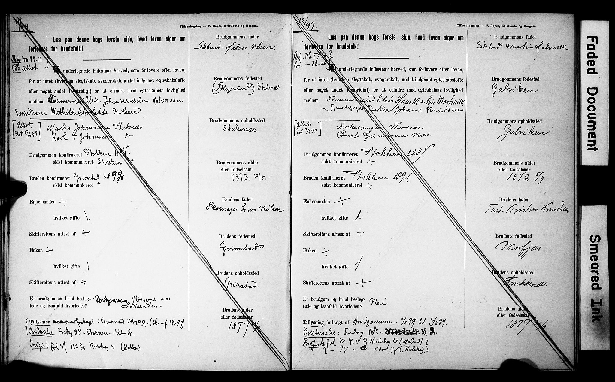 Austre Moland sokneprestkontor, AV/SAK-1111-0001/F/Fe/L0001: Lysningsprotokoll nr. A VI 10, 1895-1902