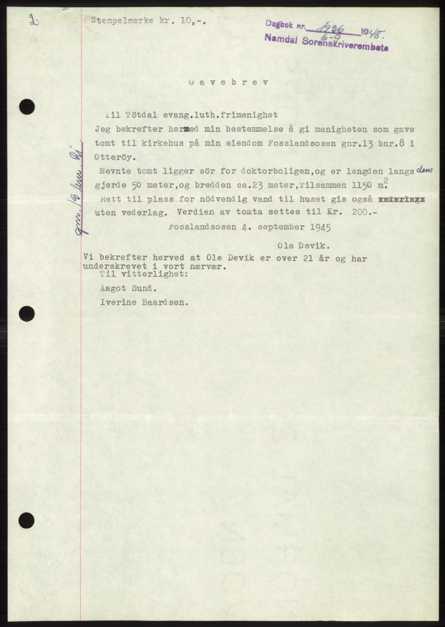 Namdal sorenskriveri, SAT/A-4133/1/2/2C: Pantebok nr. -, 1948-1948, Dagboknr: 1936/1948