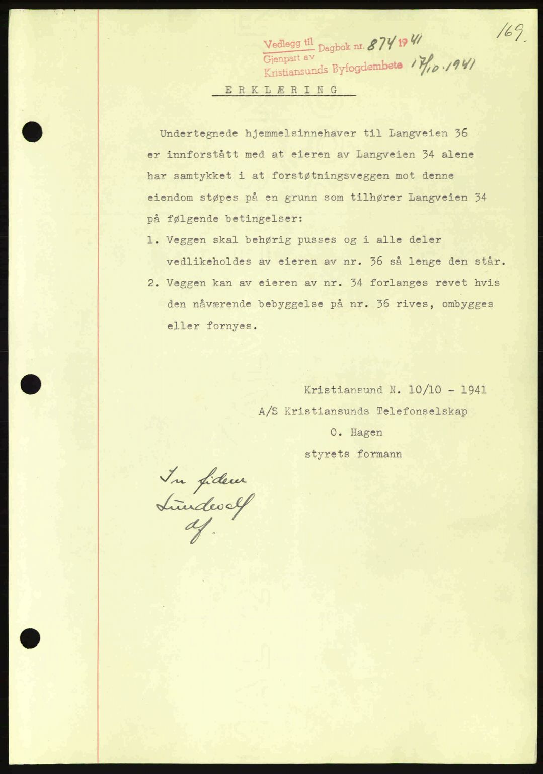 Kristiansund byfogd, AV/SAT-A-4587/A/27: Pantebok nr. 35, 1941-1942, Dagboknr: 874/1941