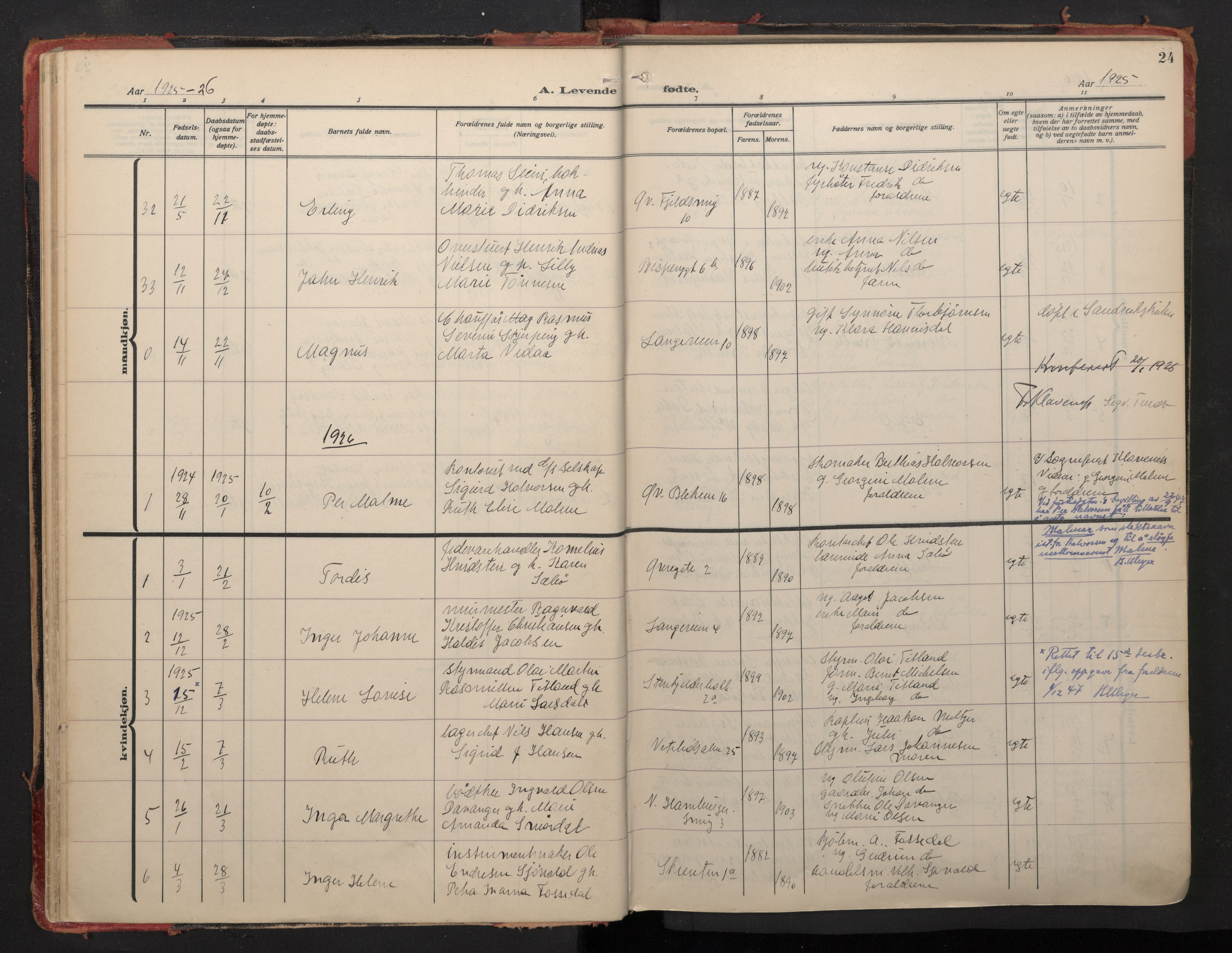 Korskirken sokneprestembete, AV/SAB-A-76101/H/Haa/L0024: Ministerialbok nr. B 11, 1923-1950, s. 23b-24a