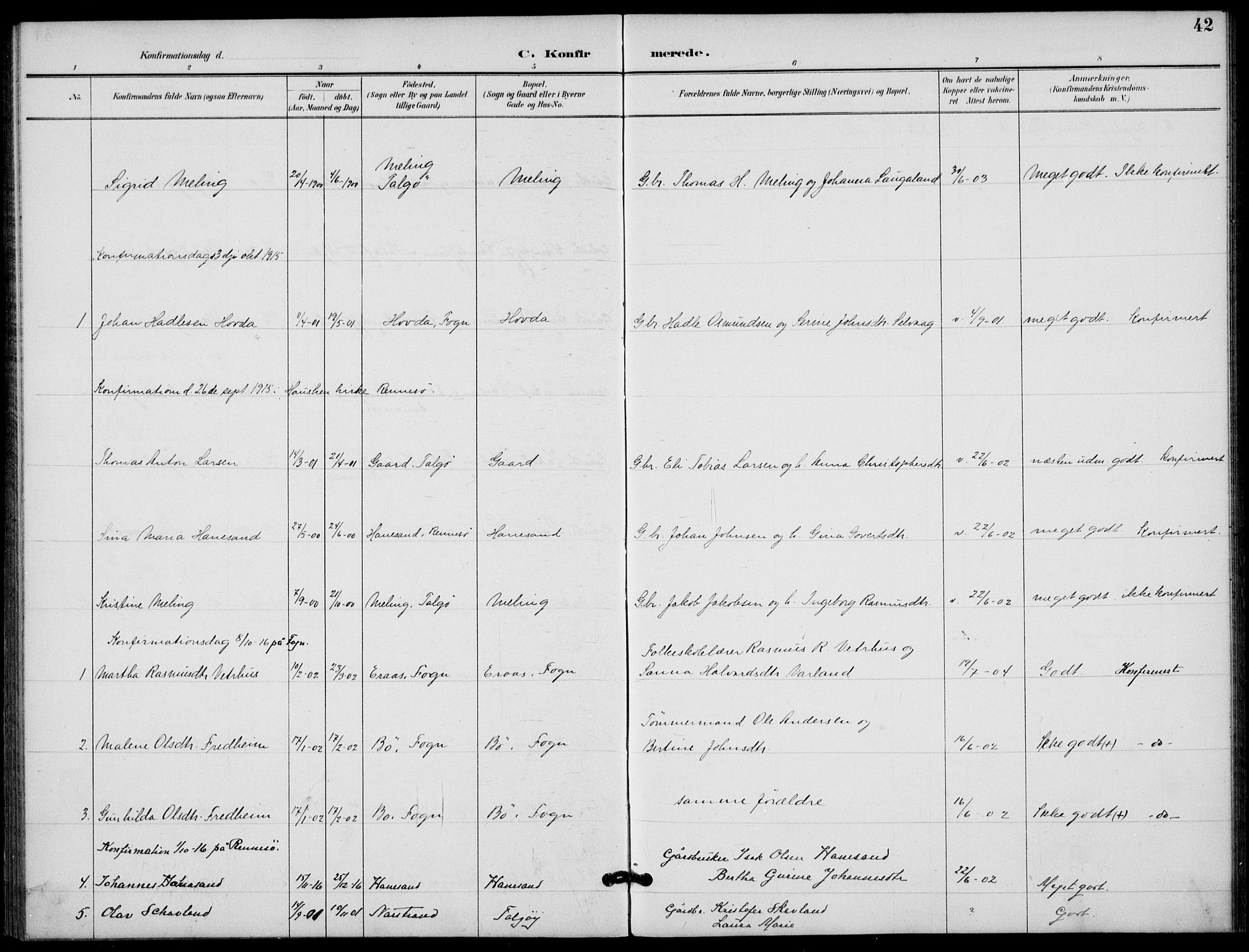 Finnøy sokneprestkontor, SAST/A-101825/H/Ha/Haa/L0012: Ministerialbok nr. A 12, 1889-1917, s. 42