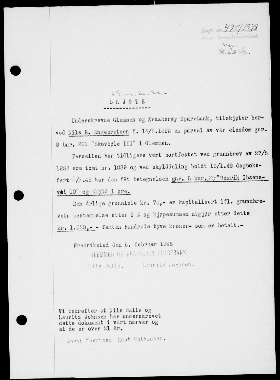 Onsøy sorenskriveri, SAO/A-10474/G/Ga/Gab/L0022: Pantebok nr. II A-22, 1947-1948, Dagboknr: 475/1948