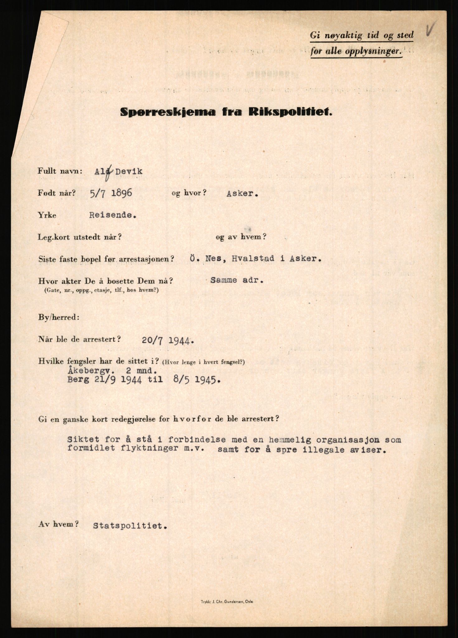 Rikspolitisjefen, AV/RA-S-1560/L/L0003: Bua, Bjarne - Erdal, Ingolf, 1940-1945, s. 452