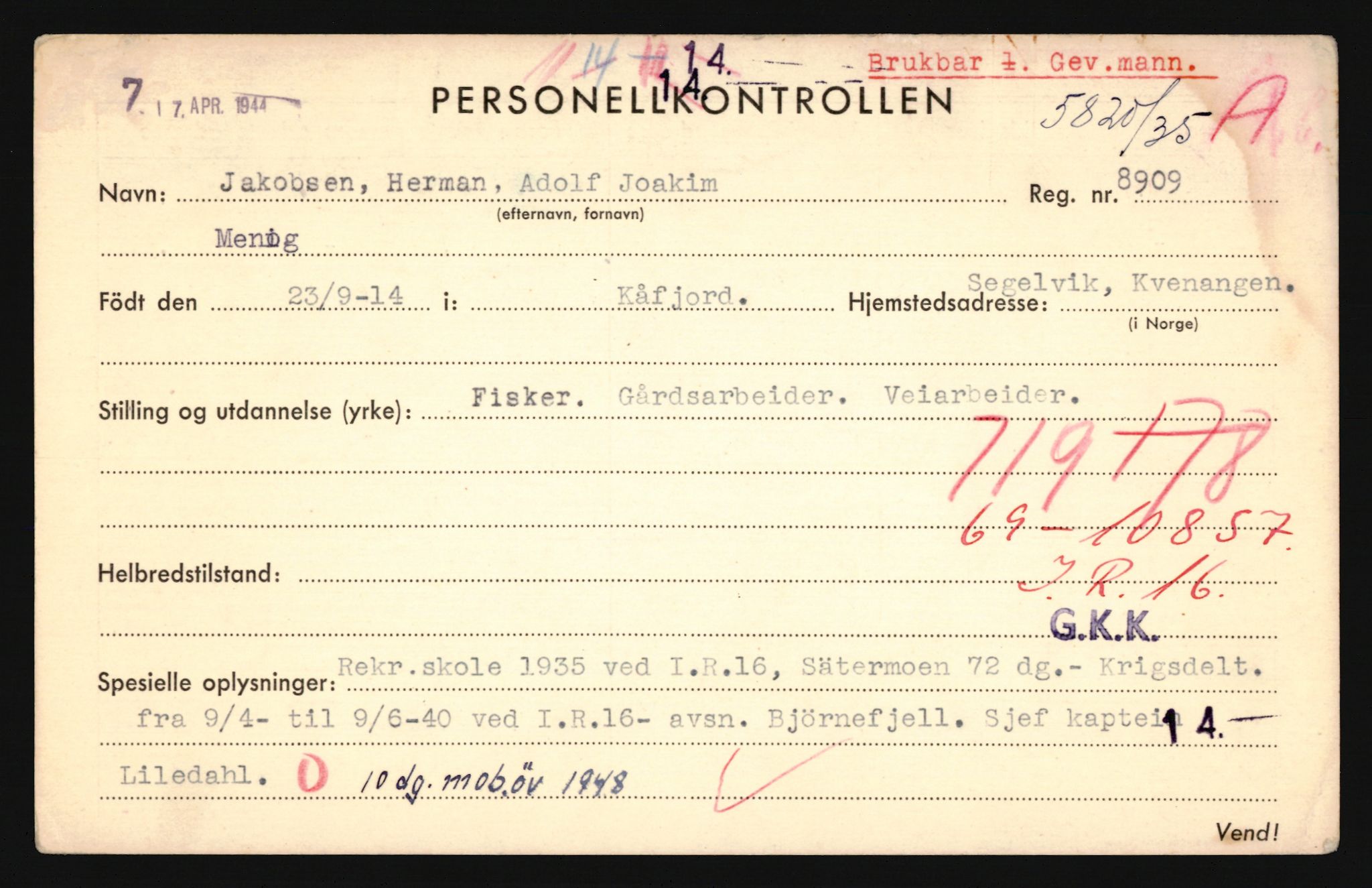 Forsvaret, Troms infanteriregiment nr. 16, AV/RA-RAFA-3146/P/Pa/L0019: Rulleblad for regimentets menige mannskaper, årsklasse 1935, 1935, s. 505