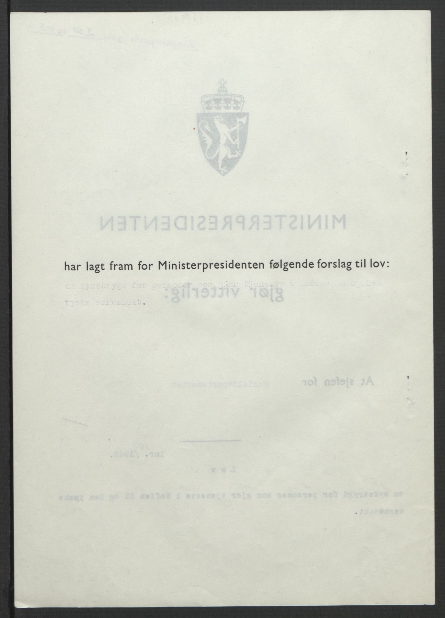 NS-administrasjonen 1940-1945 (Statsrådsekretariatet, de kommisariske statsråder mm), RA/S-4279/D/Db/L0099: Lover, 1943, s. 498