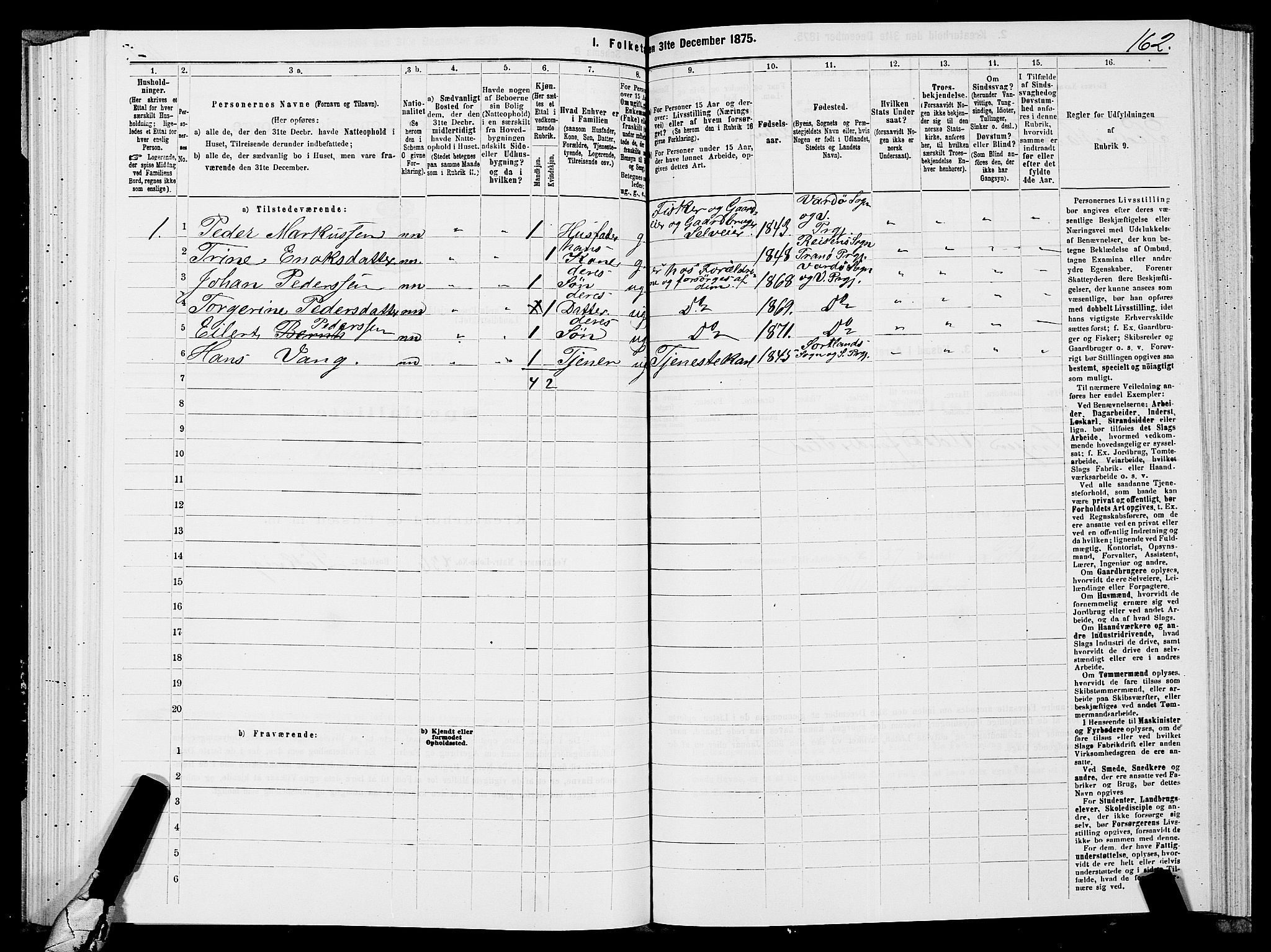 SATØ, Folketelling 1875 for 2028L Vardø prestegjeld, Vardø landsokn, 1875, s. 1162