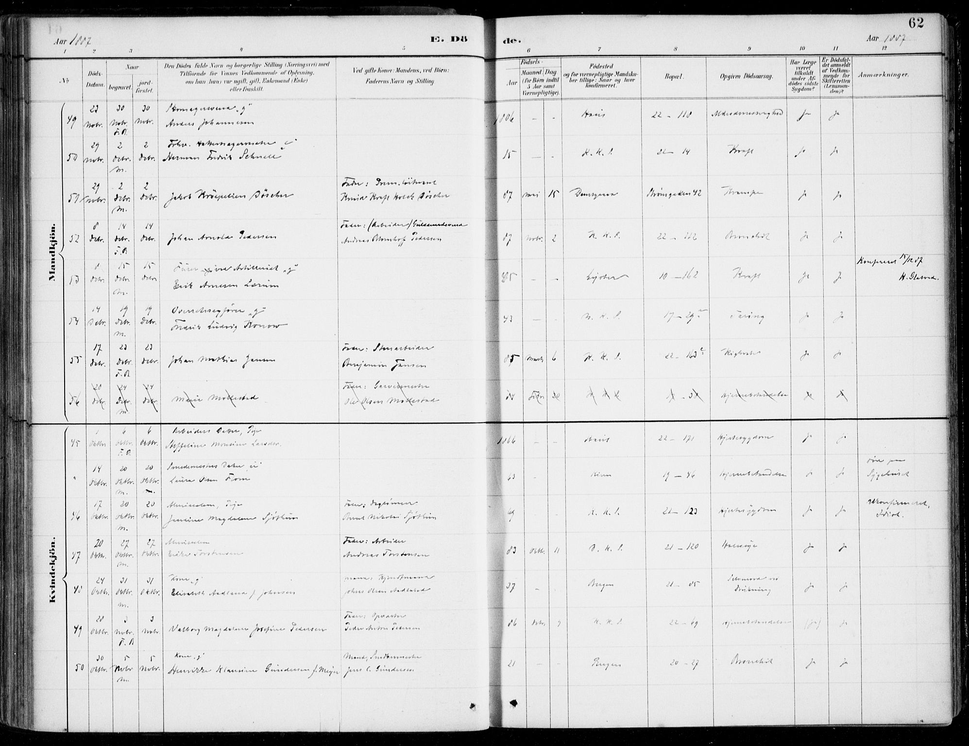 Korskirken sokneprestembete, AV/SAB-A-76101/H/Hab: Klokkerbok nr. E 4, 1884-1910, s. 62