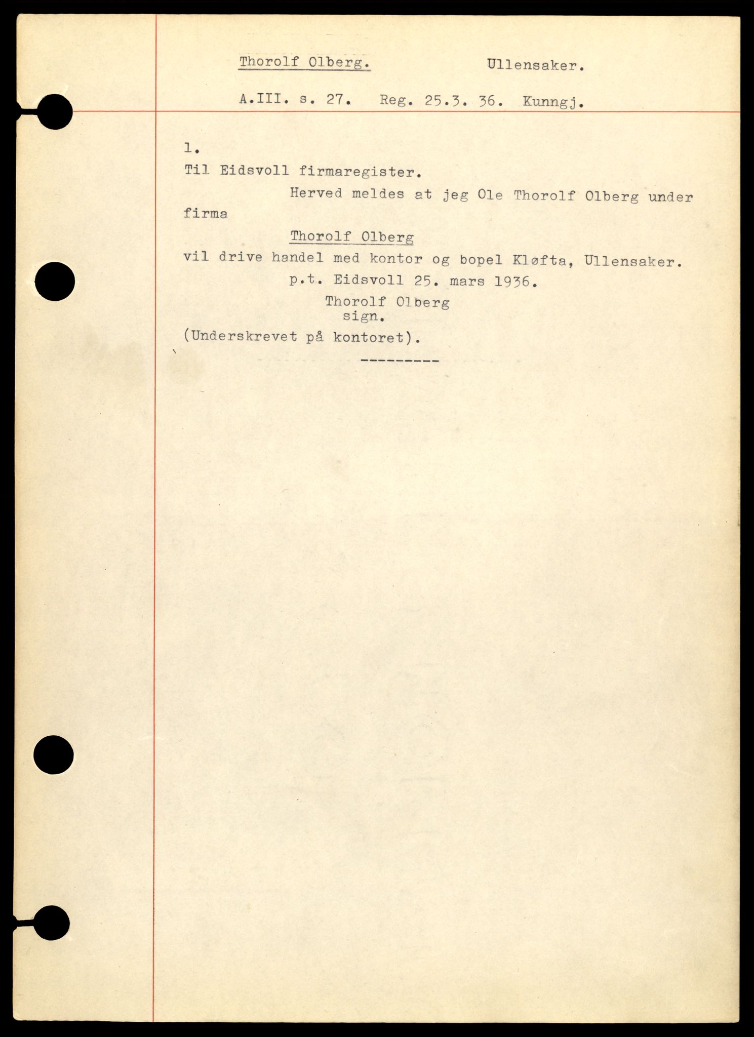 Eidsvoll tingrett, AV/SAT-A-10371/K/Kd/Kda/L0008:  Enkeltmannsforetak, O-R , 1944-1990, s. 3