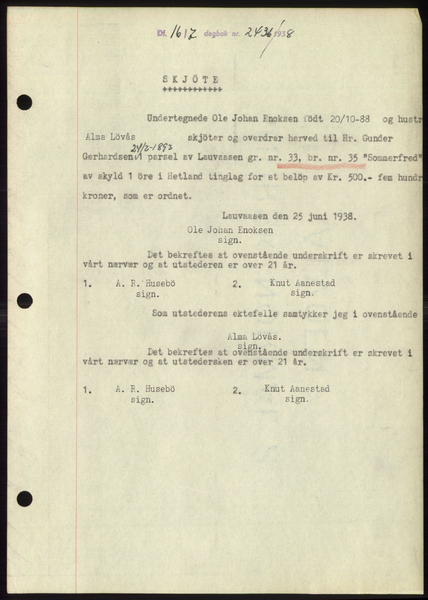 Jæren sorenskriveri, SAST/A-100310/03/G/Gba/L0071: Pantebok, 1938-1938, Dagboknr: 2436/1938