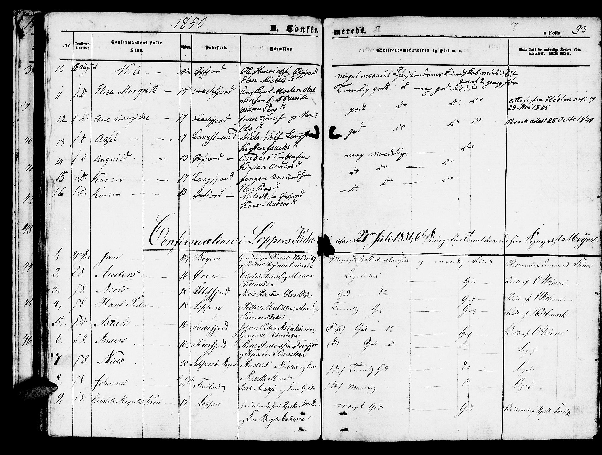 Loppa sokneprestkontor, AV/SATØ-S-1339/H/Hb/L0002klokker: Klokkerbok nr. 2, 1850-1880, s. 93