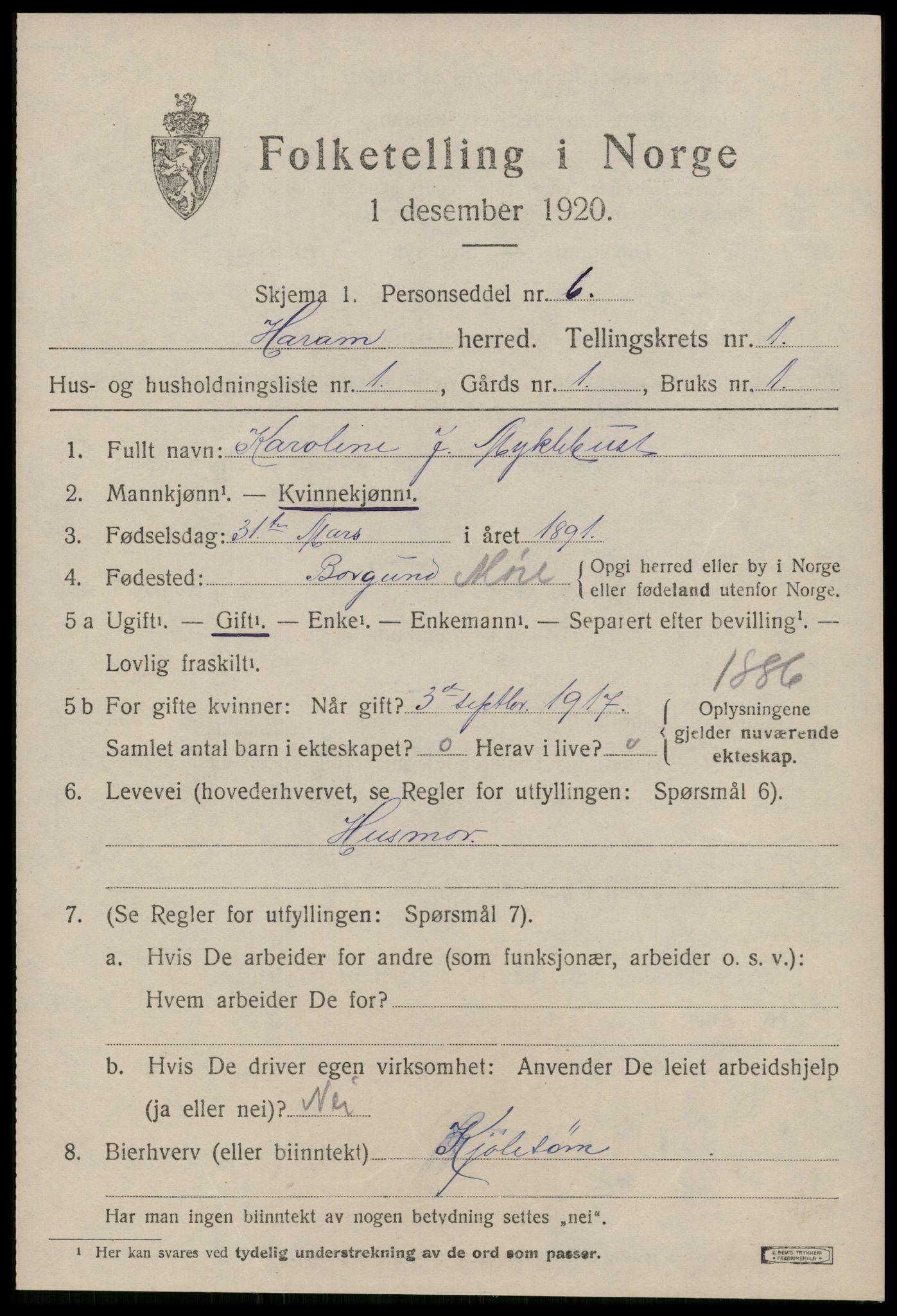 SAT, Folketelling 1920 for 1534 Haram herred, 1920, s. 983