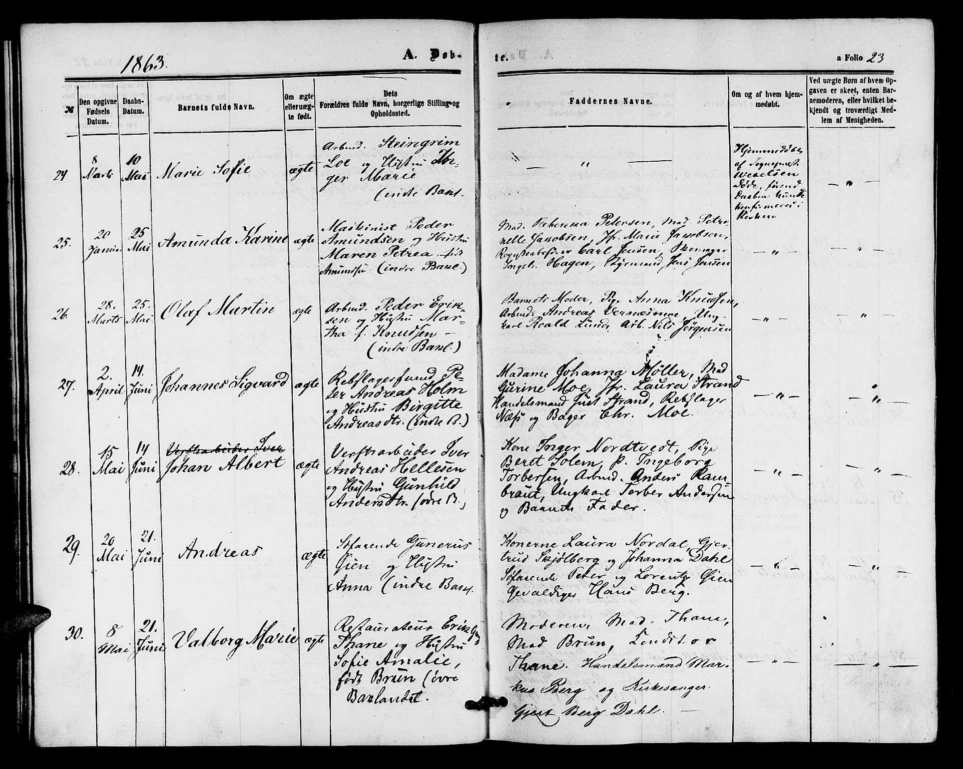 Ministerialprotokoller, klokkerbøker og fødselsregistre - Sør-Trøndelag, AV/SAT-A-1456/604/L0185: Ministerialbok nr. 604A06, 1861-1865, s. 23