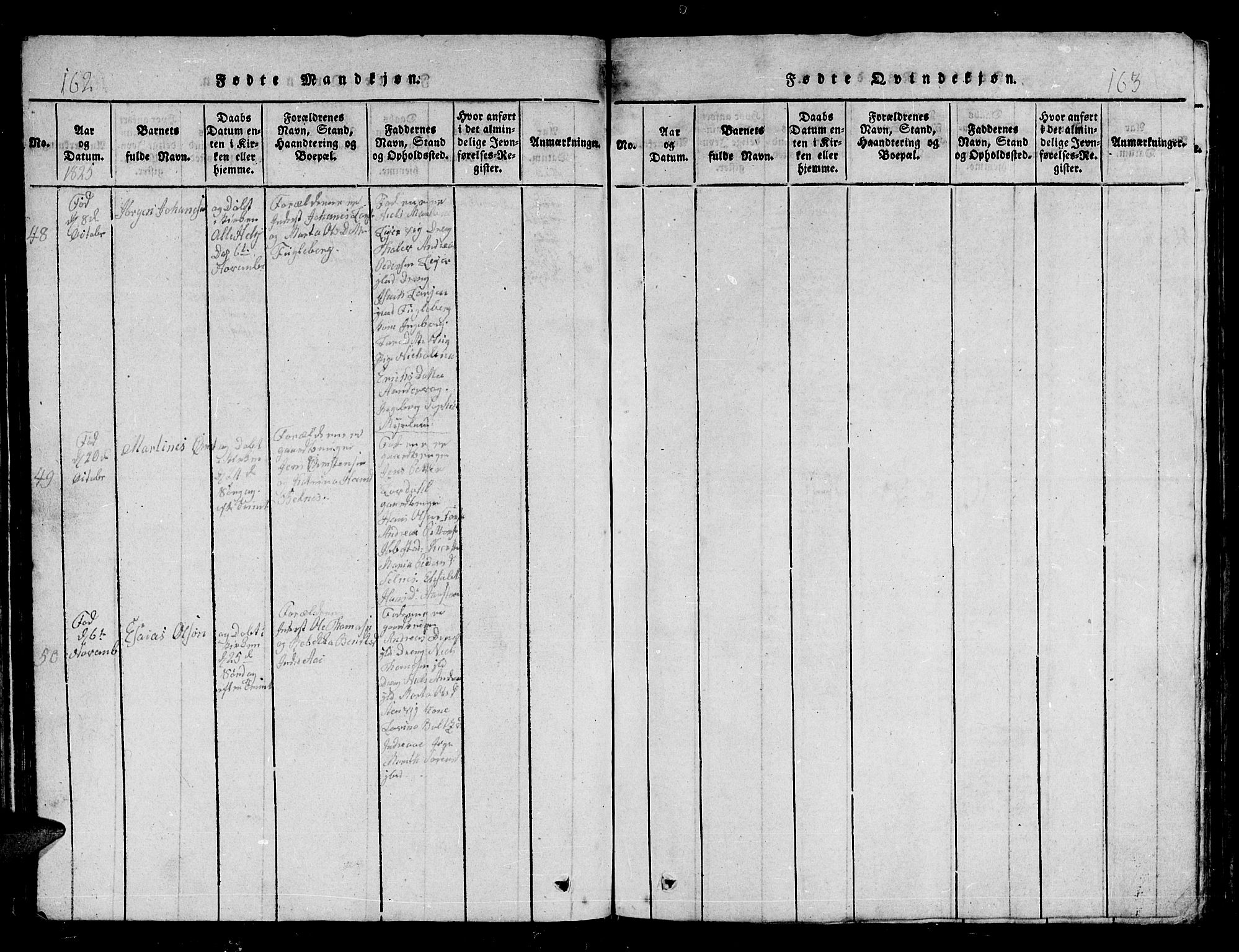 Ibestad sokneprestembete, AV/SATØ-S-0077/H/Ha/Hab/L0002klokker: Klokkerbok nr. 2, 1821-1833, s. 162-163