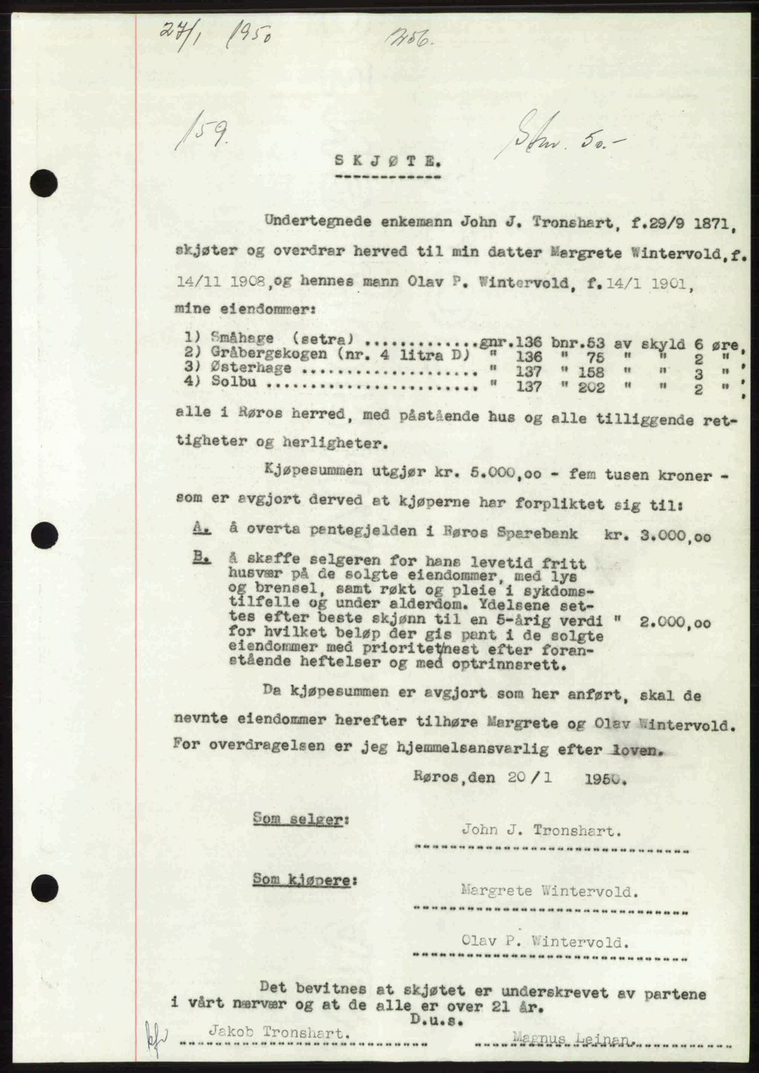 Gauldal sorenskriveri, SAT/A-0014/1/2/2C: Pantebok nr. A9, 1949-1950, Dagboknr: 159/1950