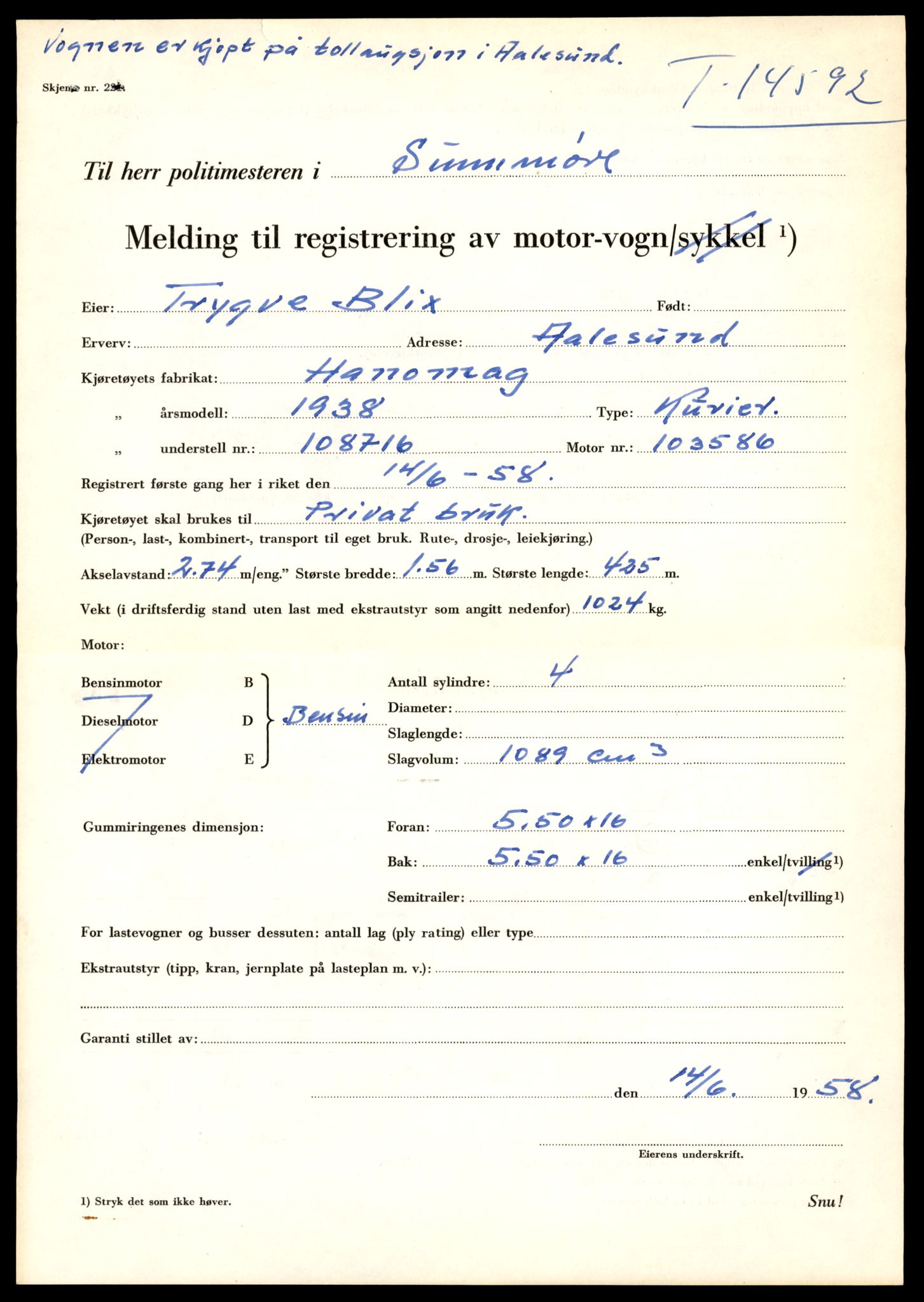 Møre og Romsdal vegkontor - Ålesund trafikkstasjon, AV/SAT-A-4099/F/Fe/L0047: Registreringskort for kjøretøy T 14580 - T 14720, 1927-1998, s. 343