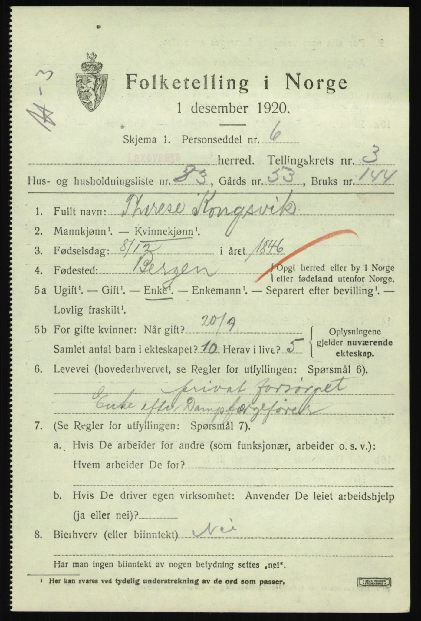 SAB, Folketelling 1920 for 1248 Laksevåg herred, 1920, s. 10582