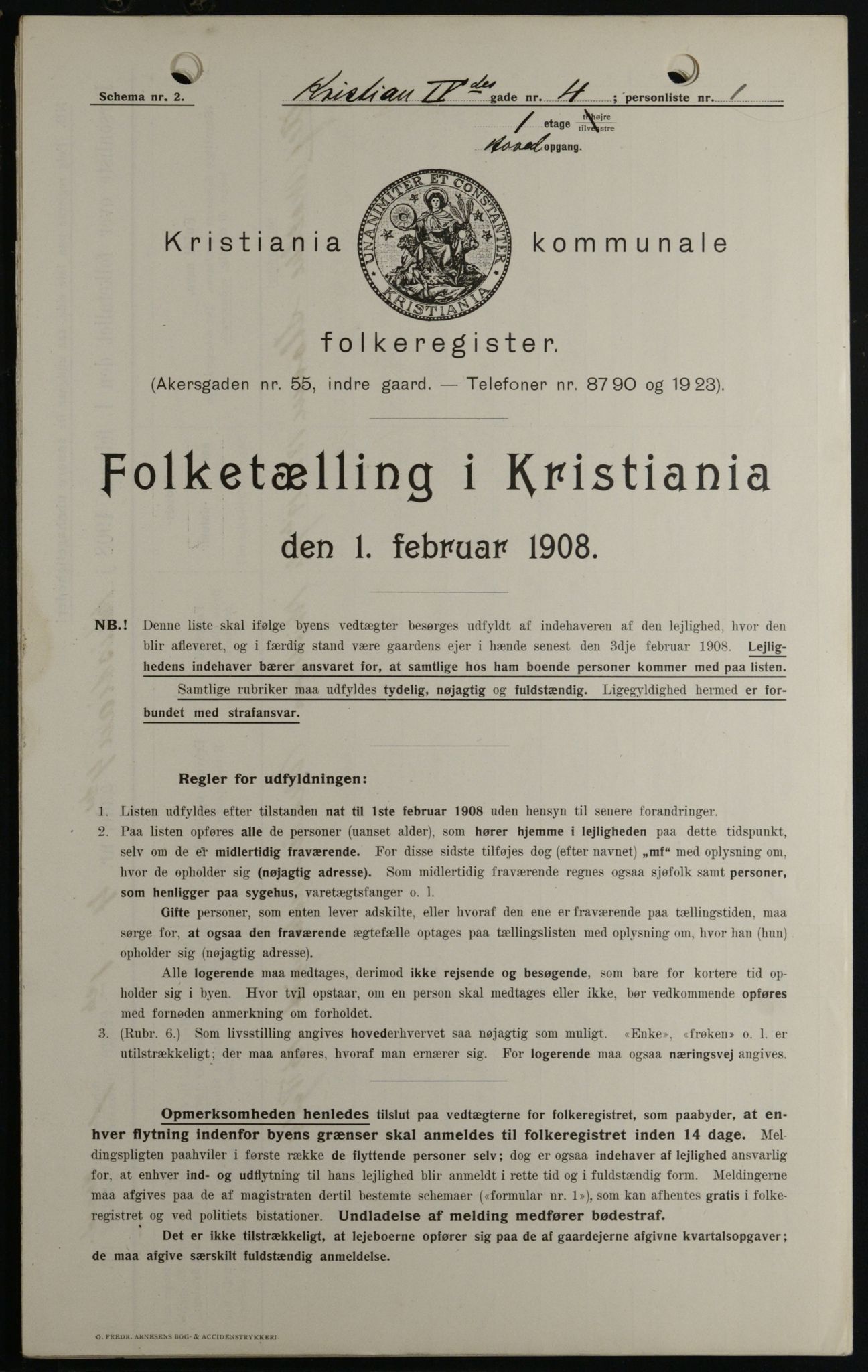 OBA, Kommunal folketelling 1.2.1908 for Kristiania kjøpstad, 1908, s. 48474