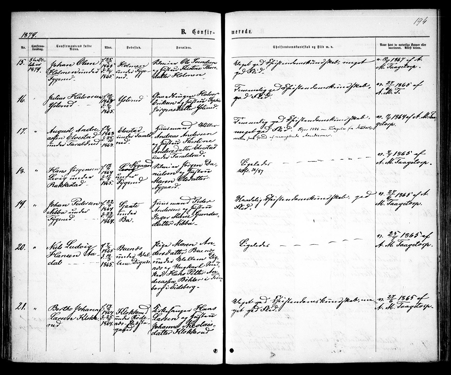 Rødenes prestekontor Kirkebøker, AV/SAO-A-2005/F/Fa/L0008: Ministerialbok nr. I 8, 1869-1879, s. 194
