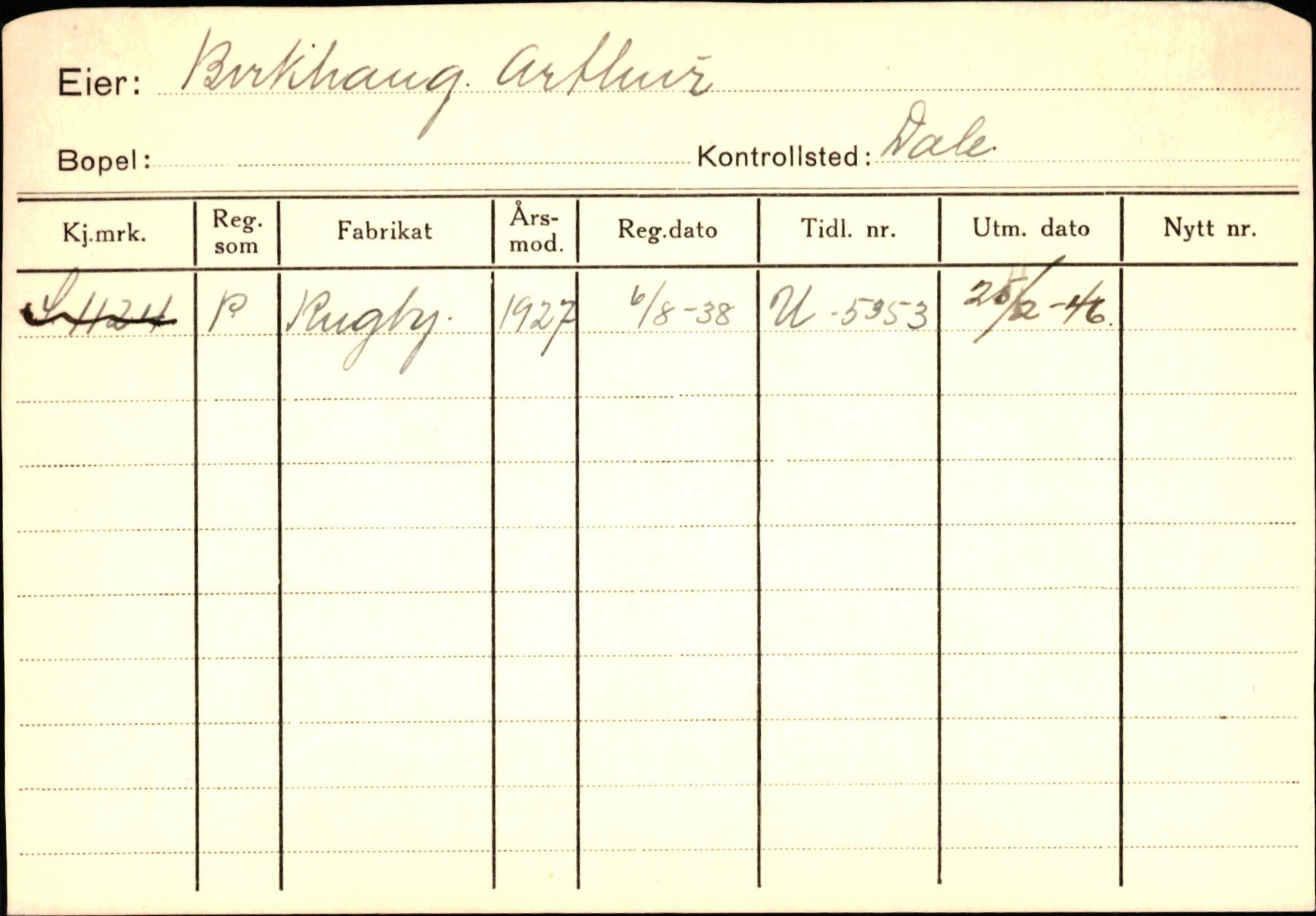 Statens vegvesen, Sogn og Fjordane vegkontor, SAB/A-5301/4/F/L0125: Eigarregister Sogndal V-Å. Aurland A-Å. Fjaler A-N, 1945-1975, s. 1413