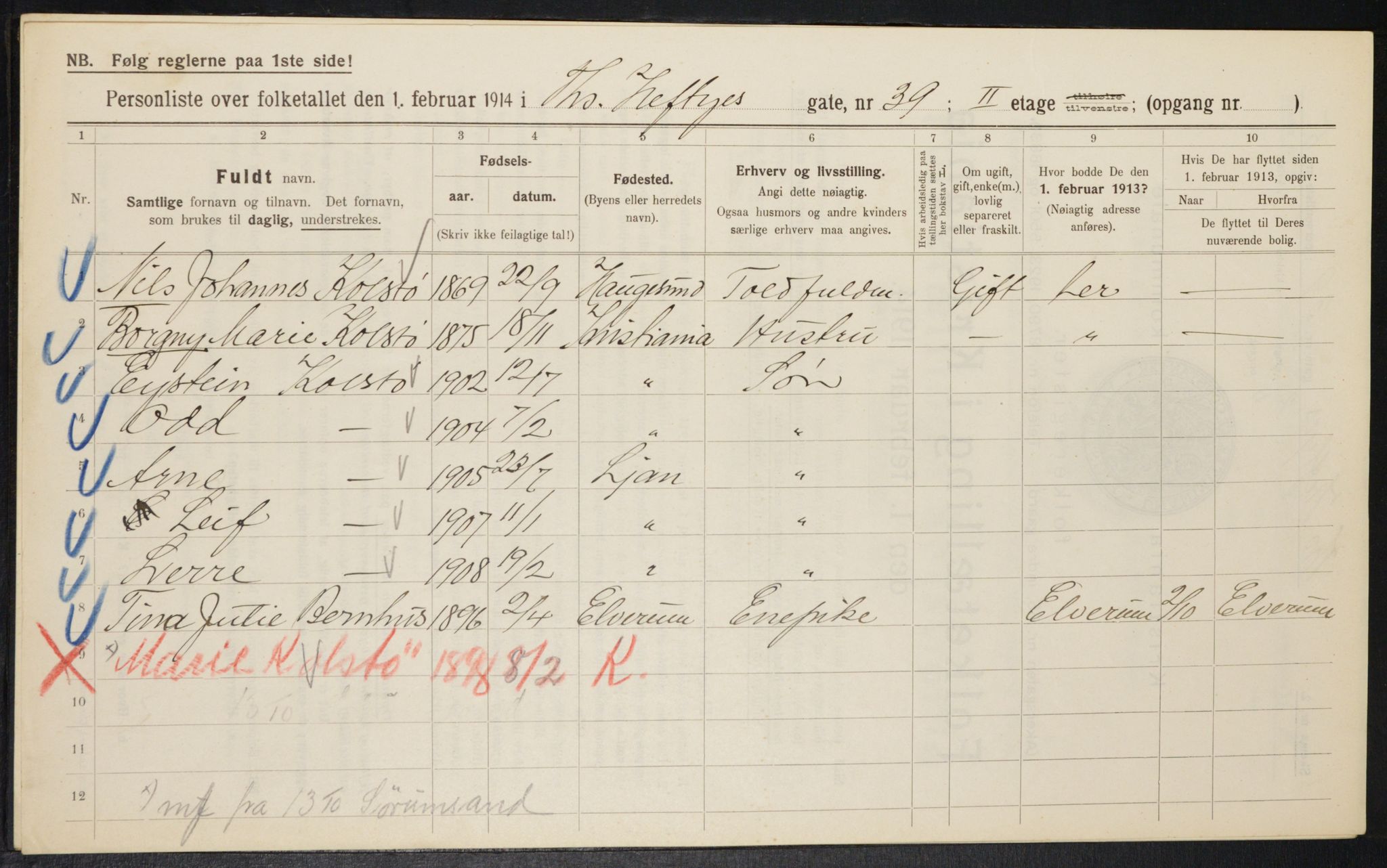 OBA, Kommunal folketelling 1.2.1914 for Kristiania, 1914, s. 109686