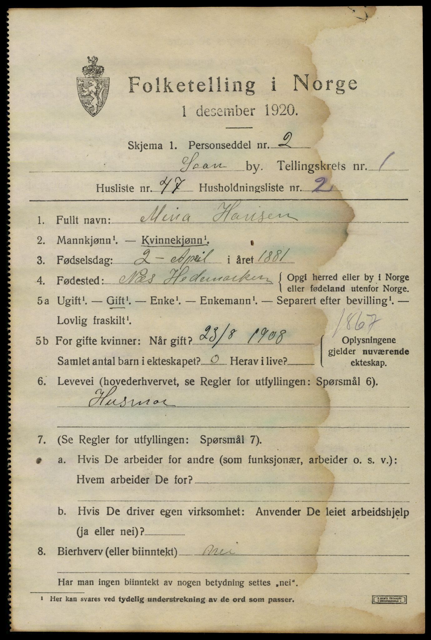 SAO, Folketelling 1920 for 0201 Son ladested, 1920, s. 952