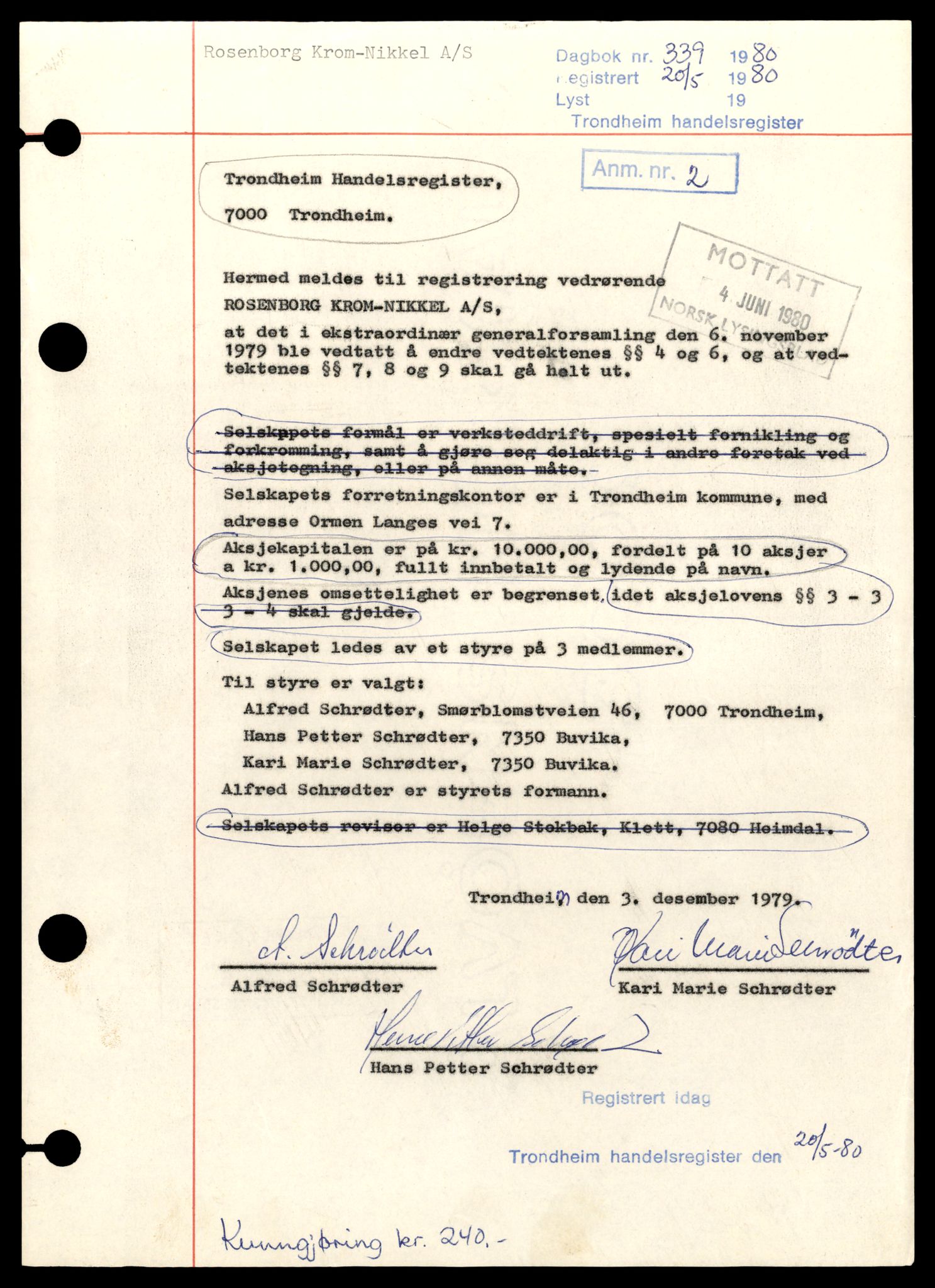 Trondheim byfogd, SAT/A-0003/2/J/Jd/Jda/L0050: Bilag, aksjeselskap, Ros-Sal, 1944-1990, s. 3