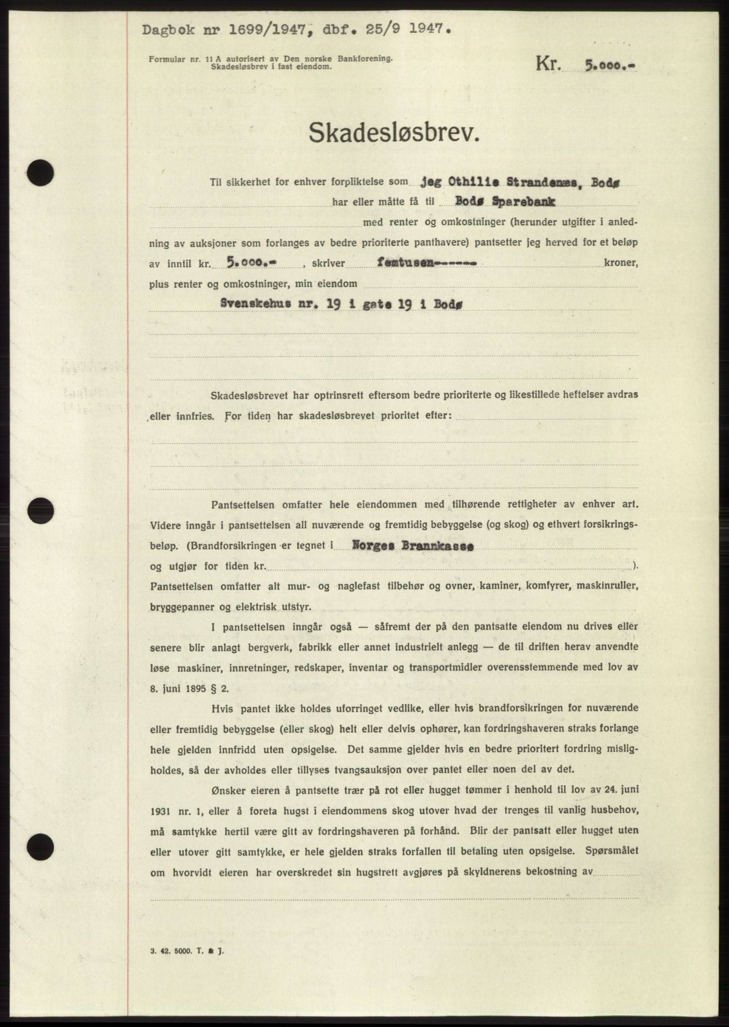 Salten sorenskriveri, AV/SAT-A-4578/1/2/2C: Pantebok nr. B11-12, 1947-1947, Dagboknr: 1699/1947