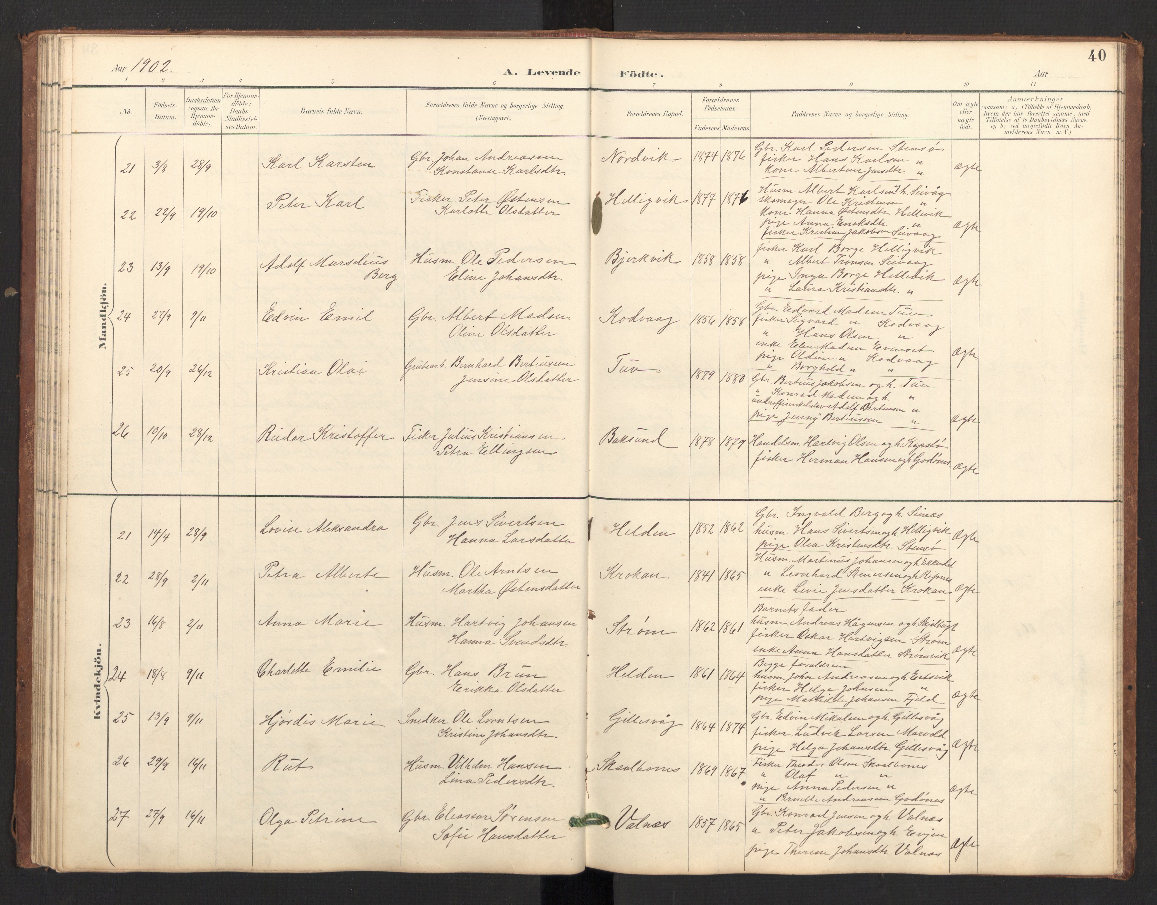 Ministerialprotokoller, klokkerbøker og fødselsregistre - Nordland, SAT/A-1459/804/L0087: Ministerialbok nr. 804A08, 1894-1907, s. 40