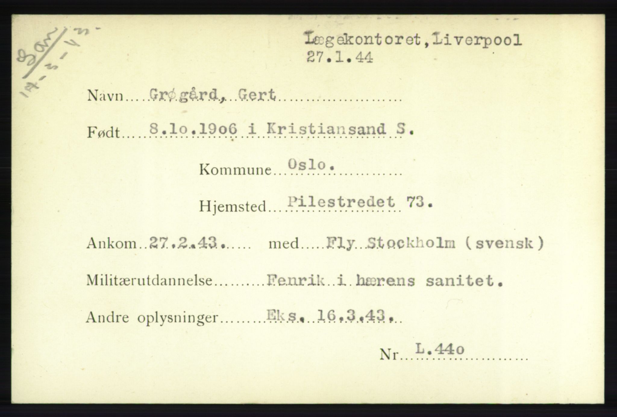 Forsvarets Overkommando. 2. kontor. Arkiv 8.1. Mottakersentralen FDE og FO.II, RA/RAFA-6952/P/Pa/L0007: Grødal - Hanøy , 1940-1945, s. 3