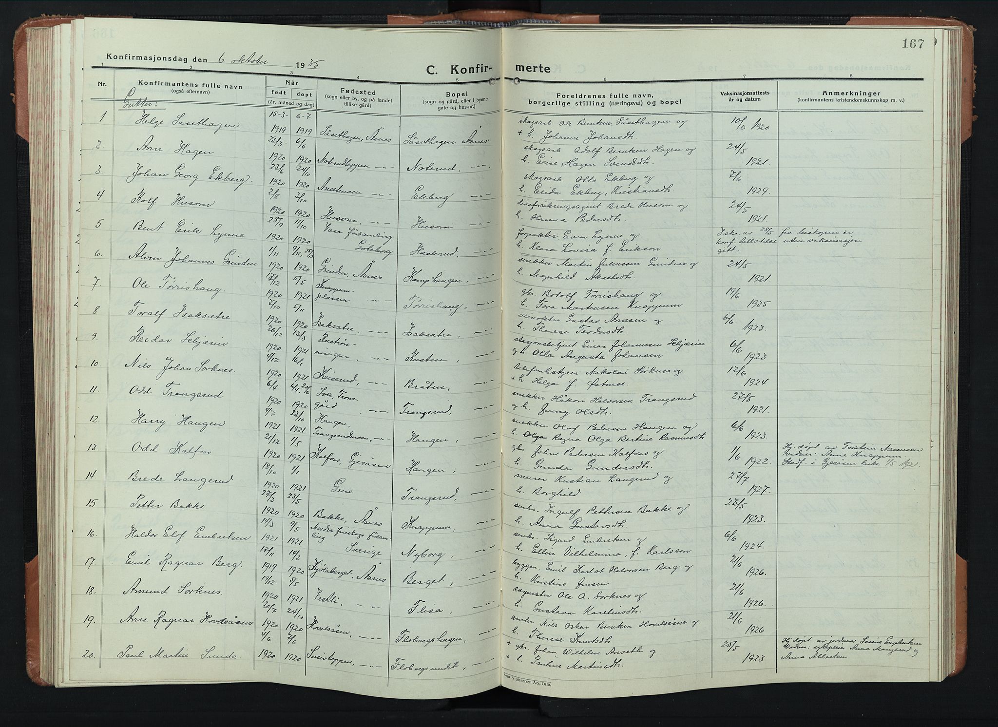 Åsnes prestekontor, AV/SAH-PREST-042/H/Ha/Hab/L0008: Klokkerbok nr. 8, 1927-1942, s. 167