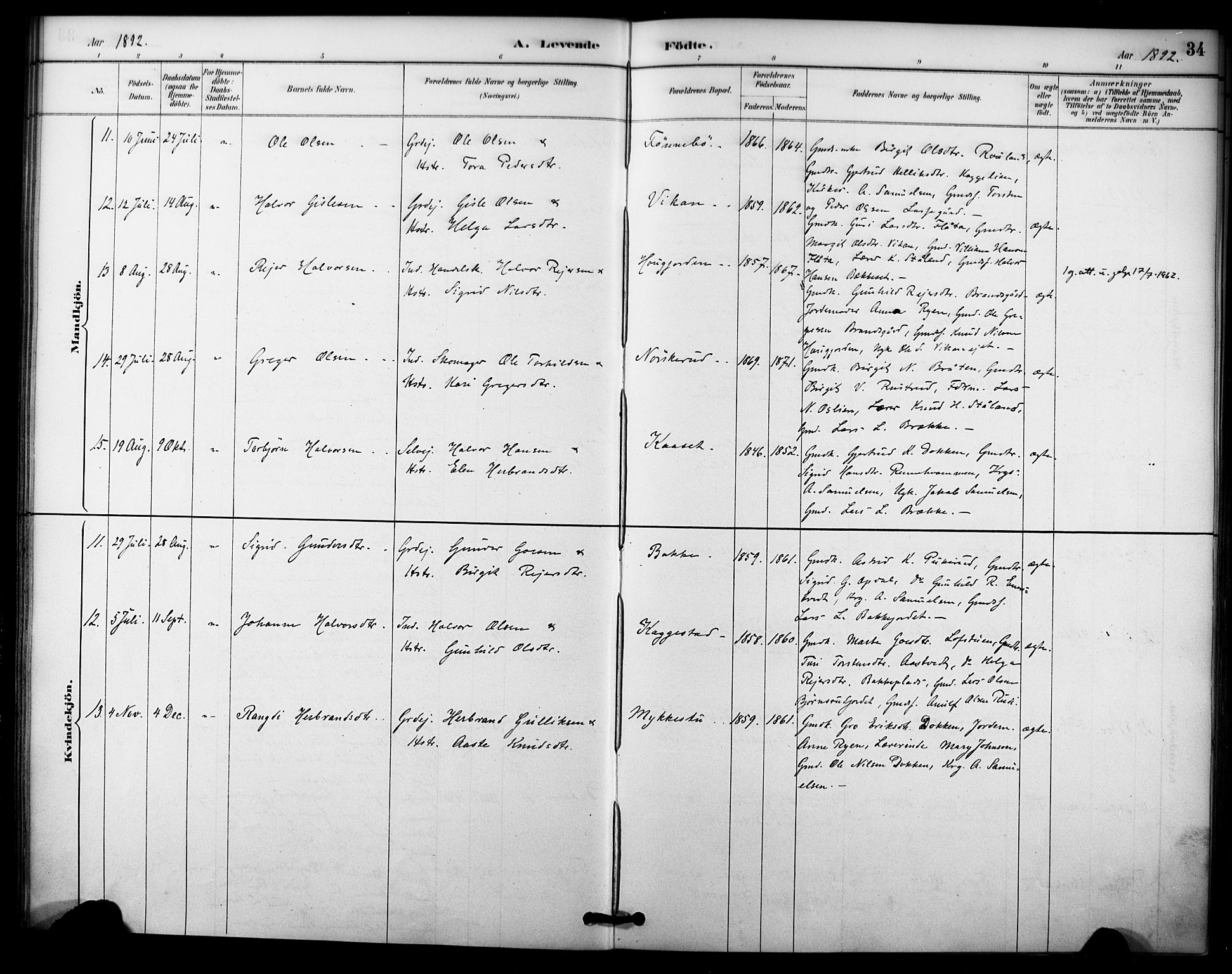 Nore kirkebøker, AV/SAKO-A-238/F/Fc/L0004: Ministerialbok nr. III 4, 1885-1898, s. 34