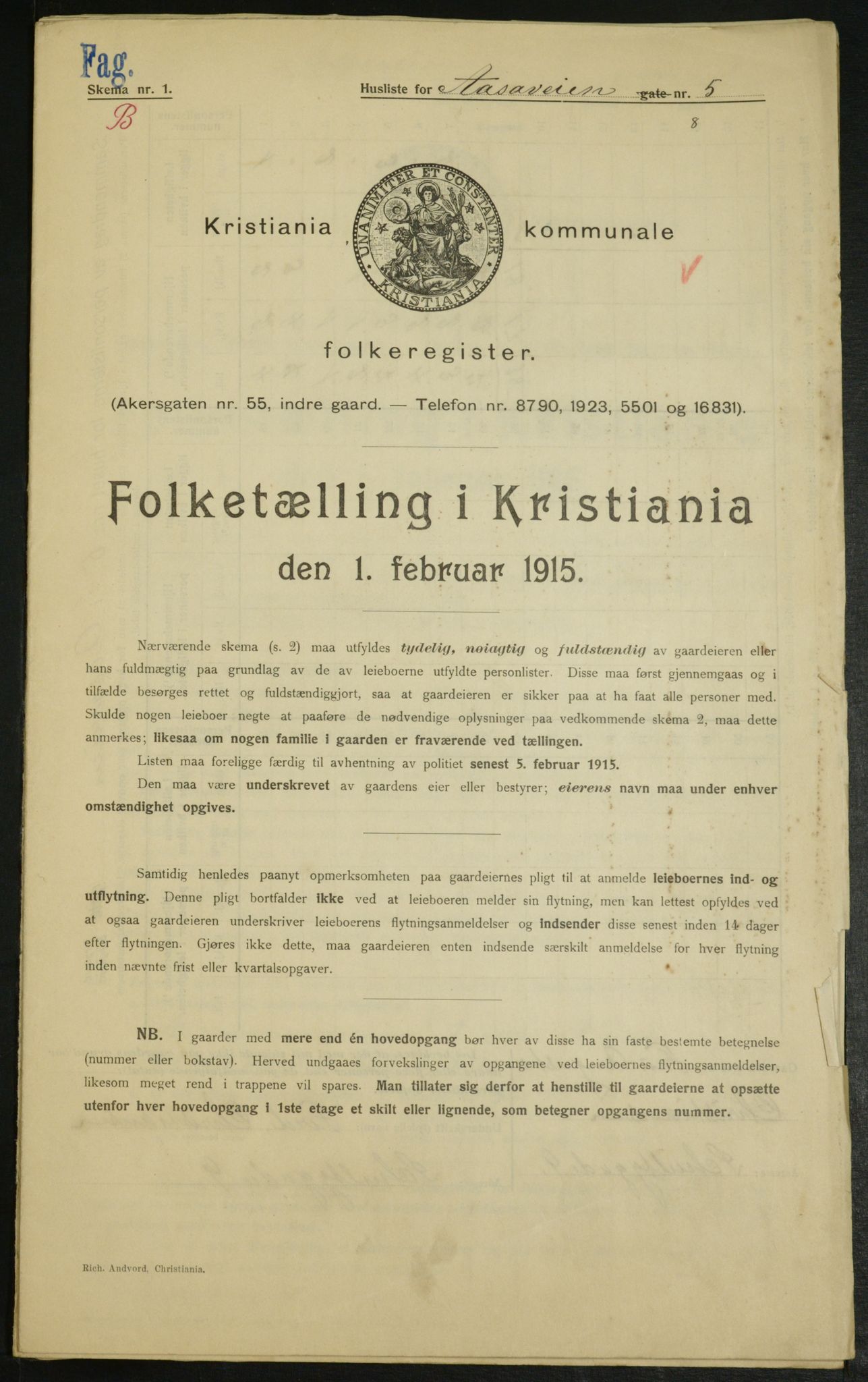 OBA, Kommunal folketelling 1.2.1915 for Kristiania, 1915, s. 131486