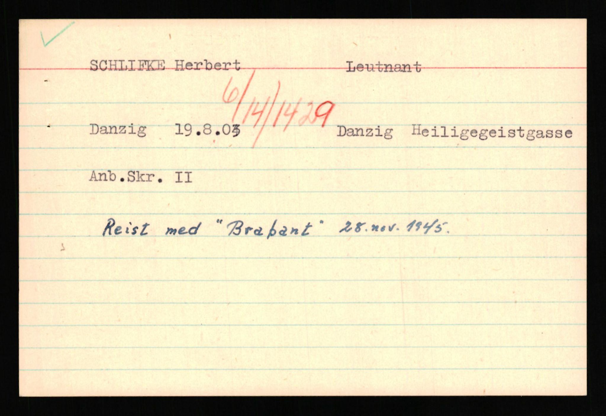 Forsvaret, Forsvarets overkommando II, AV/RA-RAFA-3915/D/Db/L0029: CI Questionaires. Tyske okkupasjonsstyrker i Norge. Tyskere., 1945-1946, s. 268