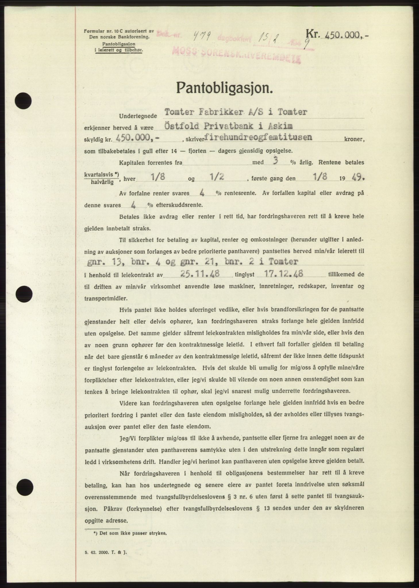 Moss sorenskriveri, SAO/A-10168: Pantebok nr. B21, 1949-1949, Dagboknr: 479/1949