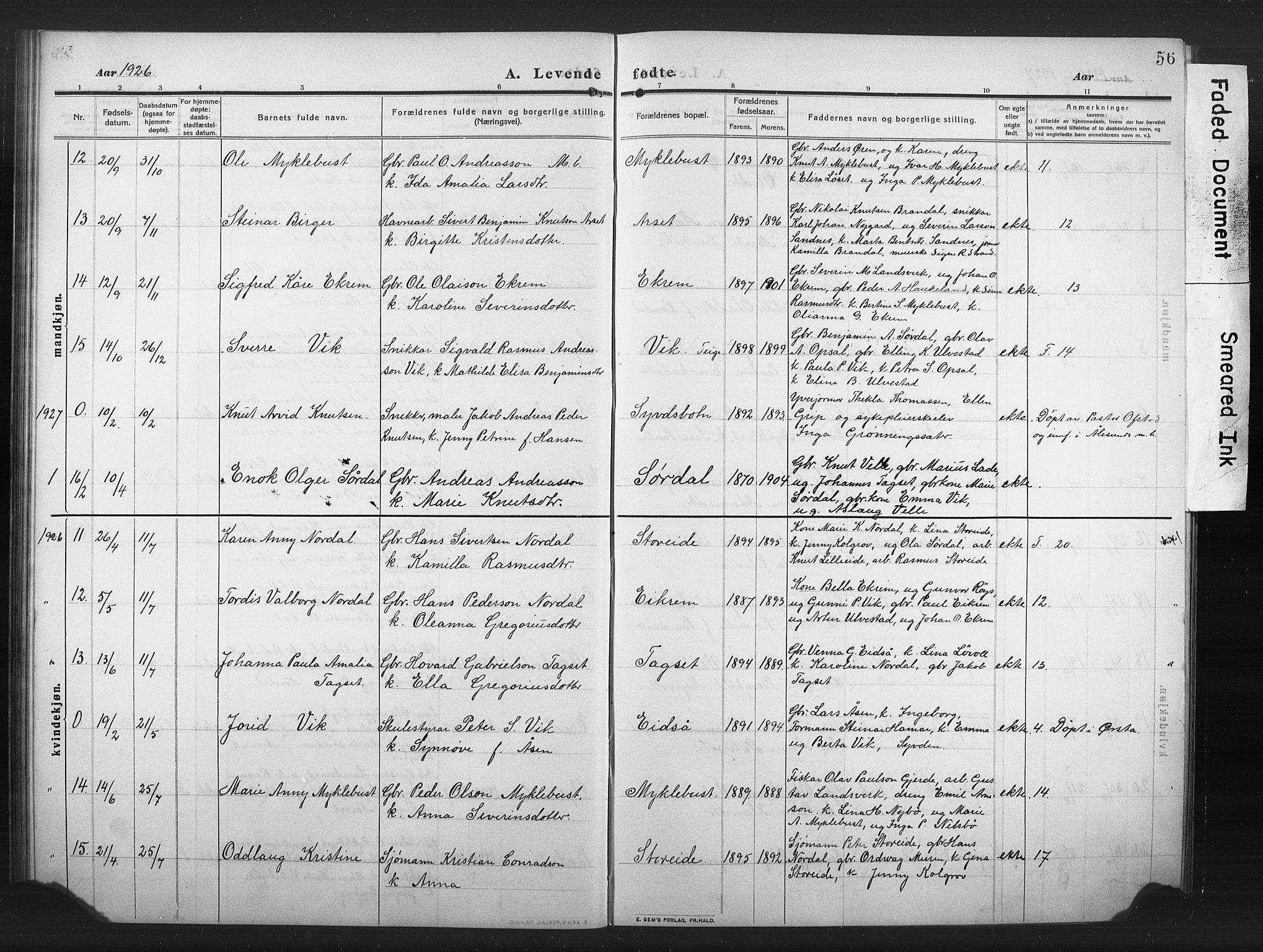 Ministerialprotokoller, klokkerbøker og fødselsregistre - Møre og Romsdal, AV/SAT-A-1454/502/L0028: Klokkerbok nr. 502C02, 1909-1932, s. 56