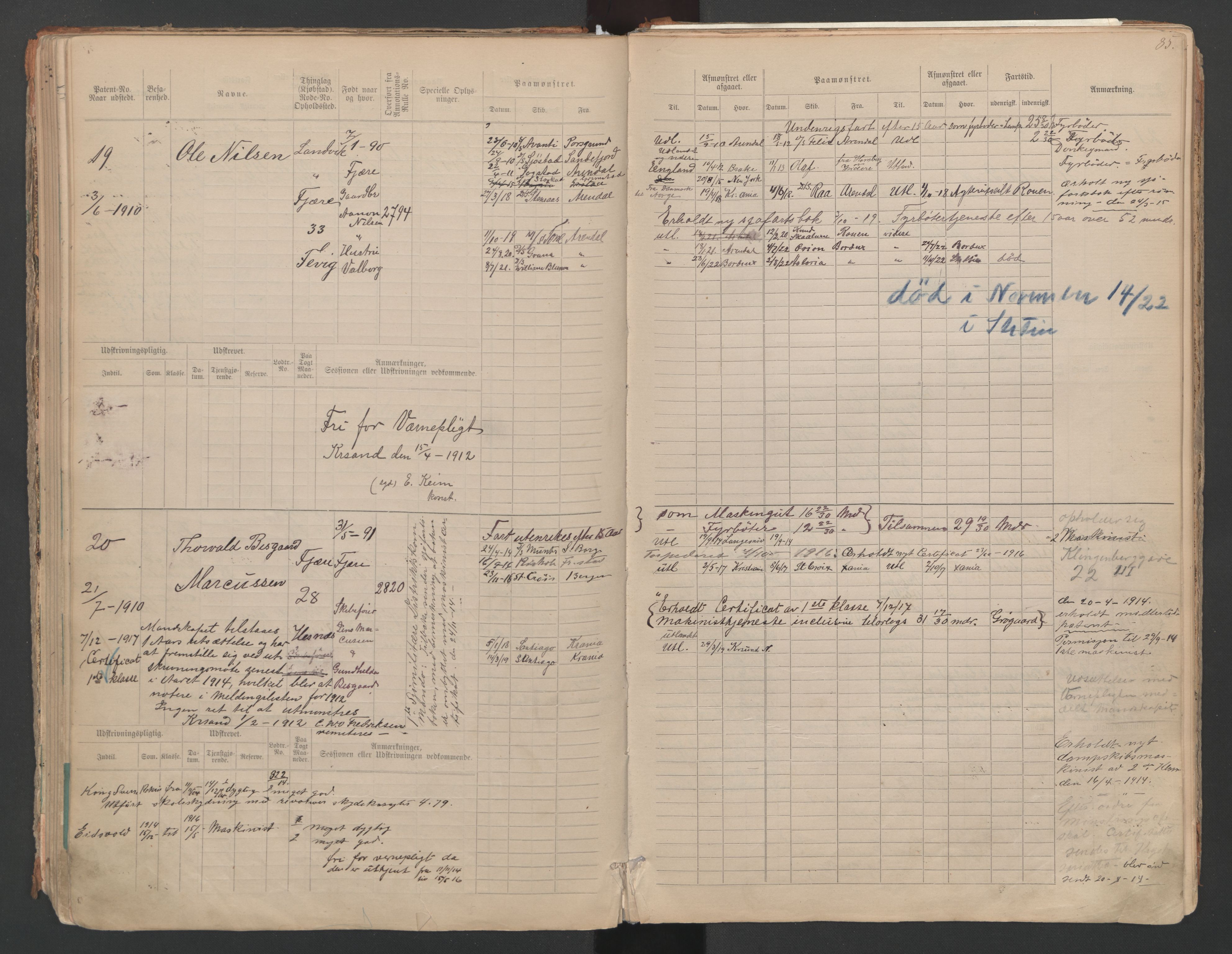 Grimstad mønstringskrets, AV/SAK-2031-0013/F/Fa/L0007: Annotasjonsrulle nr 1-265 og hovedrulle B nr 1-160, V-20, 1894-1949, s. 90