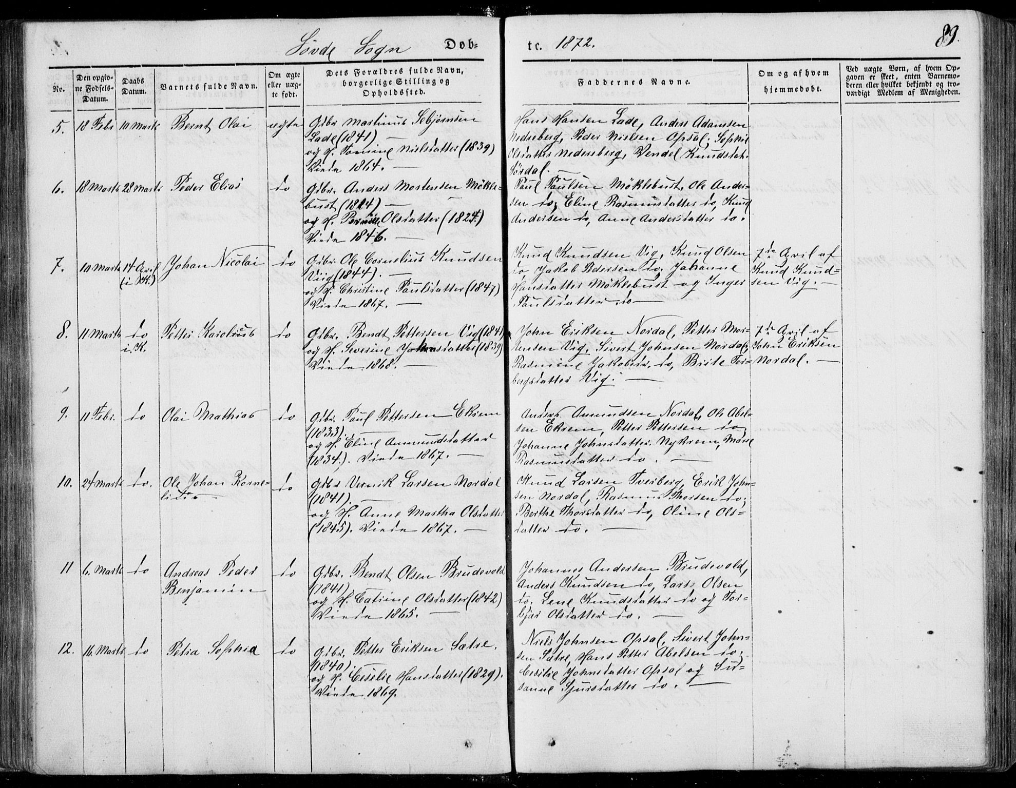 Ministerialprotokoller, klokkerbøker og fødselsregistre - Møre og Romsdal, AV/SAT-A-1454/502/L0023: Ministerialbok nr. 502A01, 1844-1873, s. 89