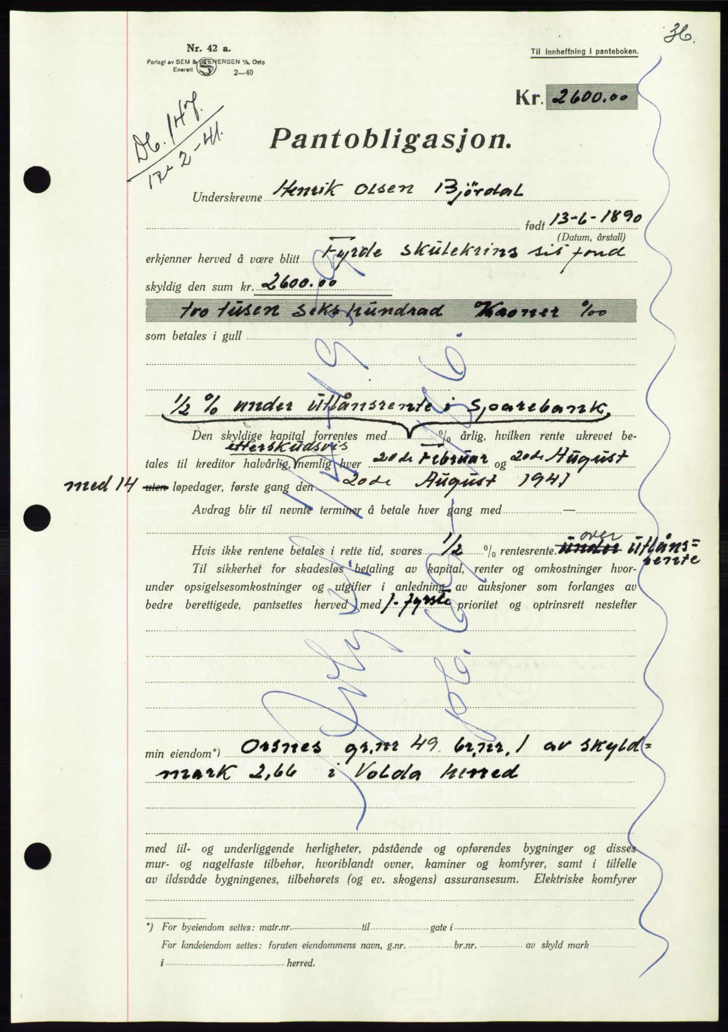 Søre Sunnmøre sorenskriveri, AV/SAT-A-4122/1/2/2C/L0071: Pantebok nr. 65, 1941-1941, Dagboknr: 147/1941