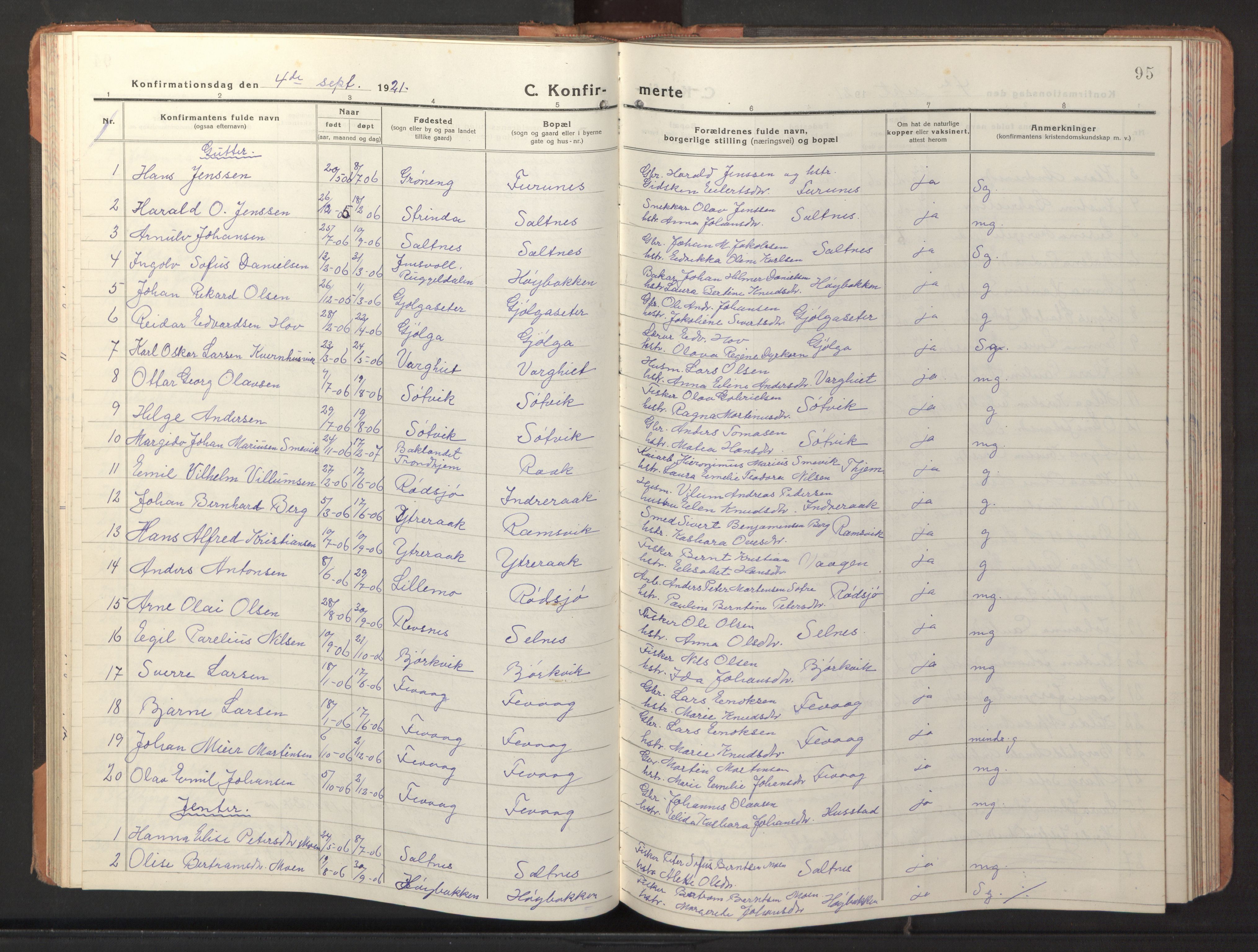 Ministerialprotokoller, klokkerbøker og fødselsregistre - Sør-Trøndelag, AV/SAT-A-1456/653/L0658: Klokkerbok nr. 653C02, 1919-1947, s. 95