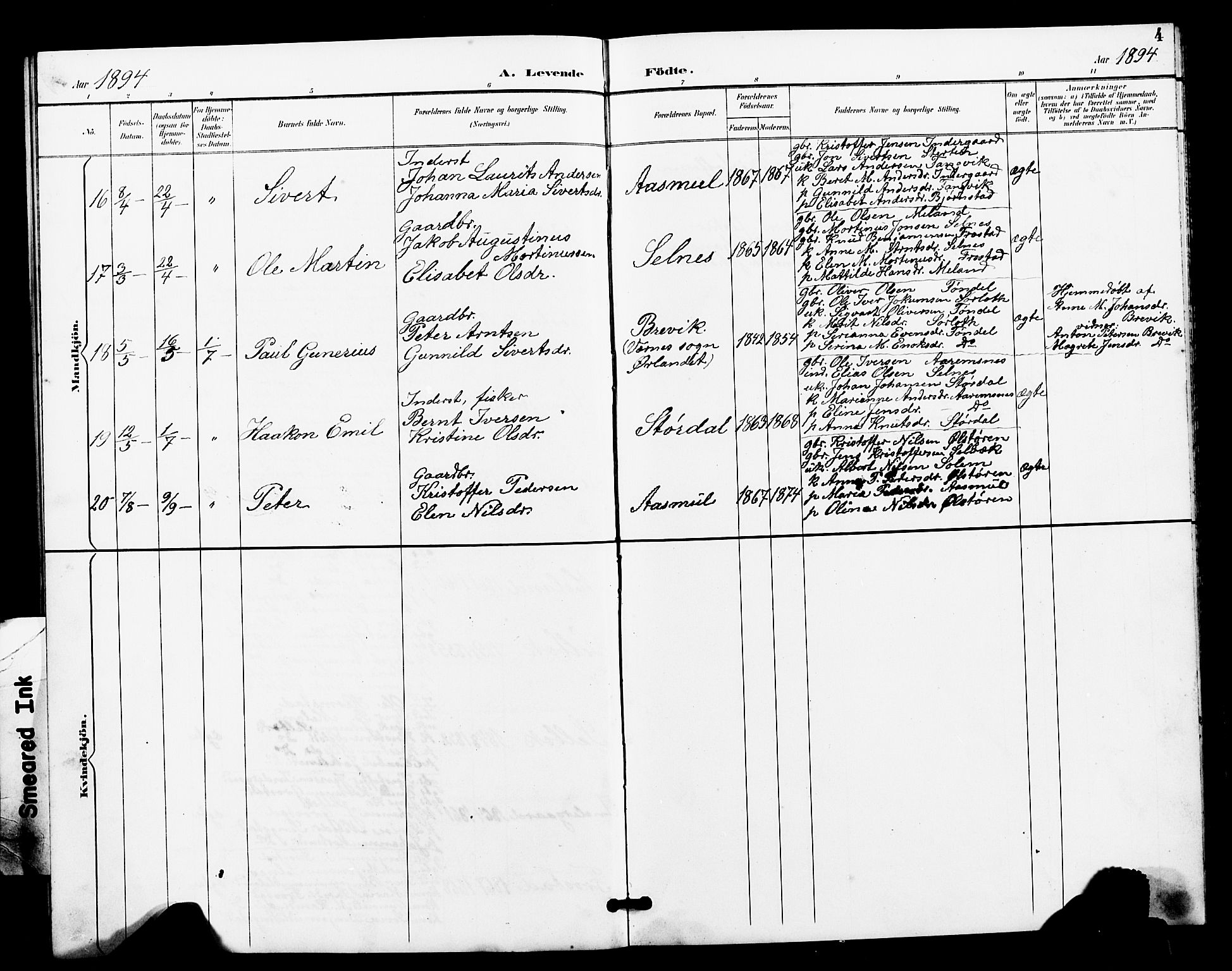 Ministerialprotokoller, klokkerbøker og fødselsregistre - Sør-Trøndelag, SAT/A-1456/663/L0762: Klokkerbok nr. 663C02, 1894-1899, s. 4