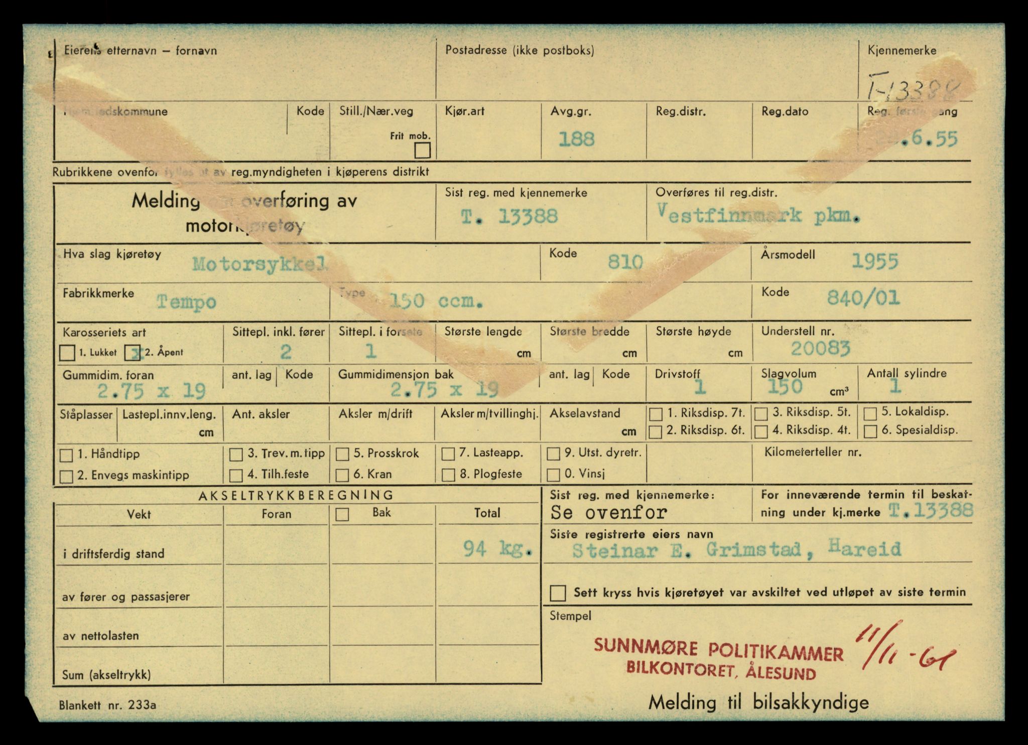 Møre og Romsdal vegkontor - Ålesund trafikkstasjon, AV/SAT-A-4099/F/Fe/L0039: Registreringskort for kjøretøy T 13361 - T 13530, 1927-1998, s. 439