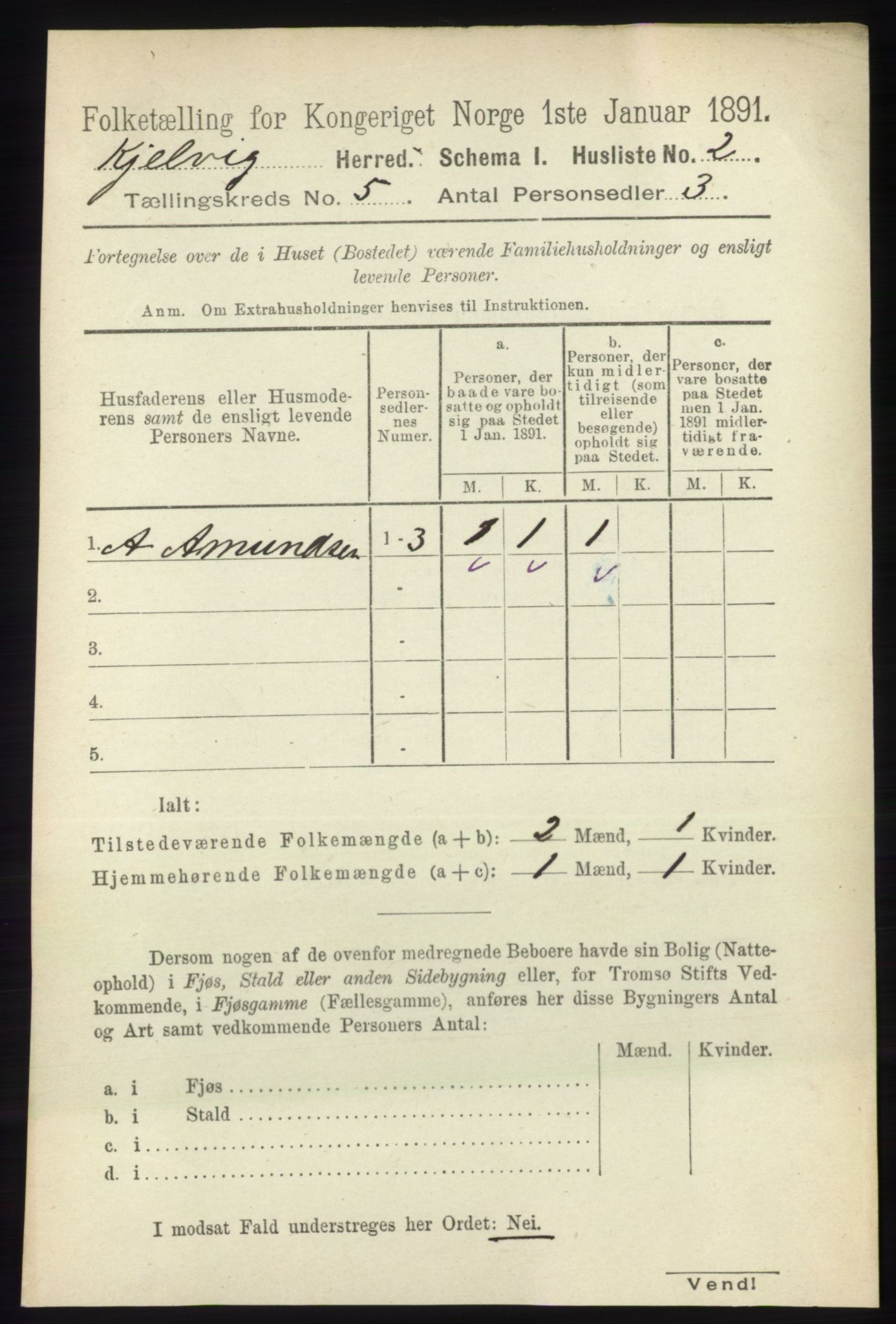 RA, Folketelling 1891 for 2019 Kjelvik herred, 1891, s. 540