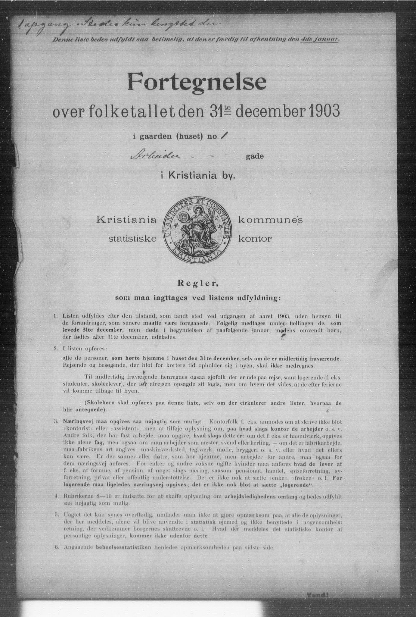 OBA, Kommunal folketelling 31.12.1903 for Kristiania kjøpstad, 1903, s. 455