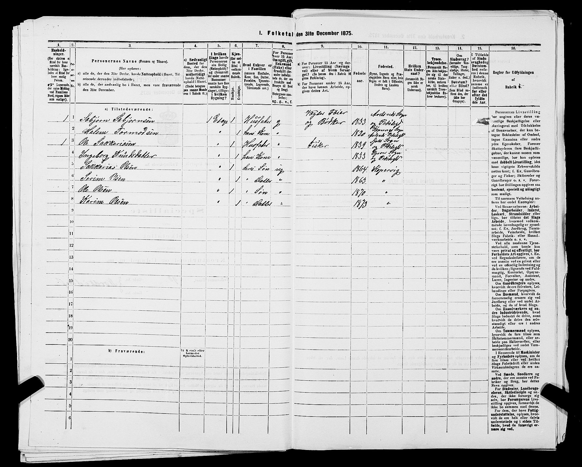 SAST, Folketelling 1875 for 1105B Avaldsnes prestegjeld, Kopervik ladested, 1875, s. 61